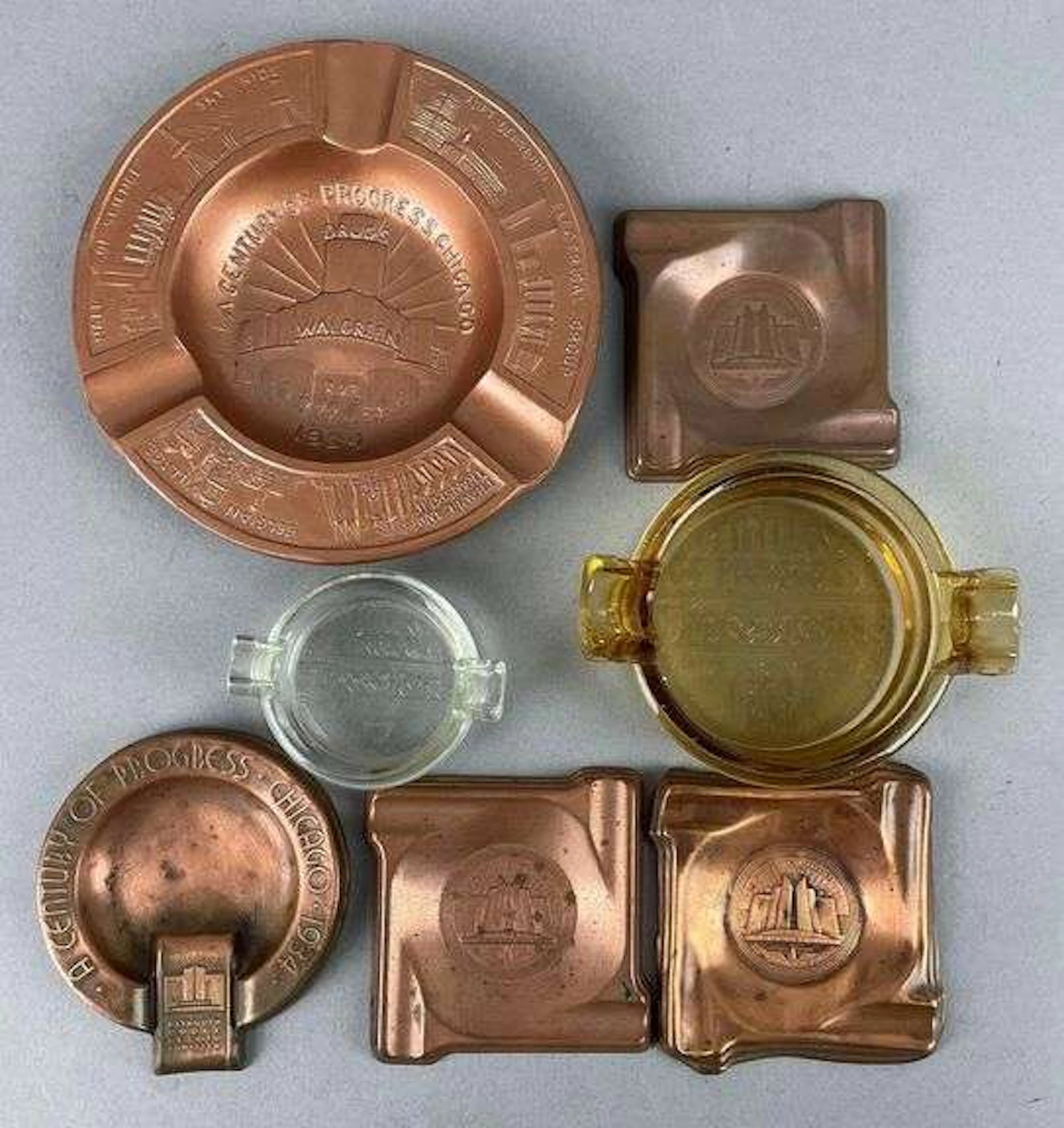 Group of 1933/34 Chicago Worlds Fair Souvenir Copper Ashtrays
