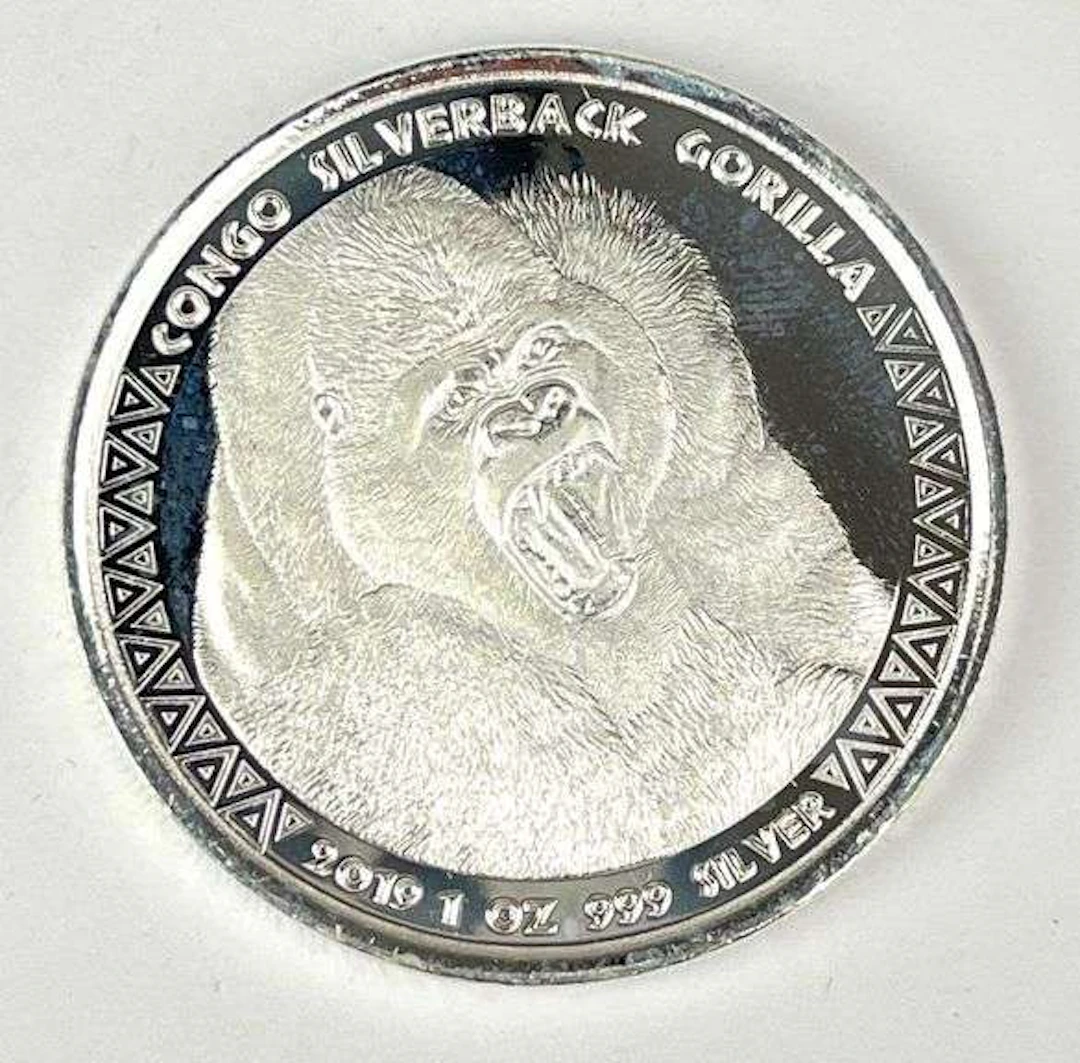 2019 Republique Du Congo 5000 Francs Silverback Gorilla 1 oz .999 Silver Coin