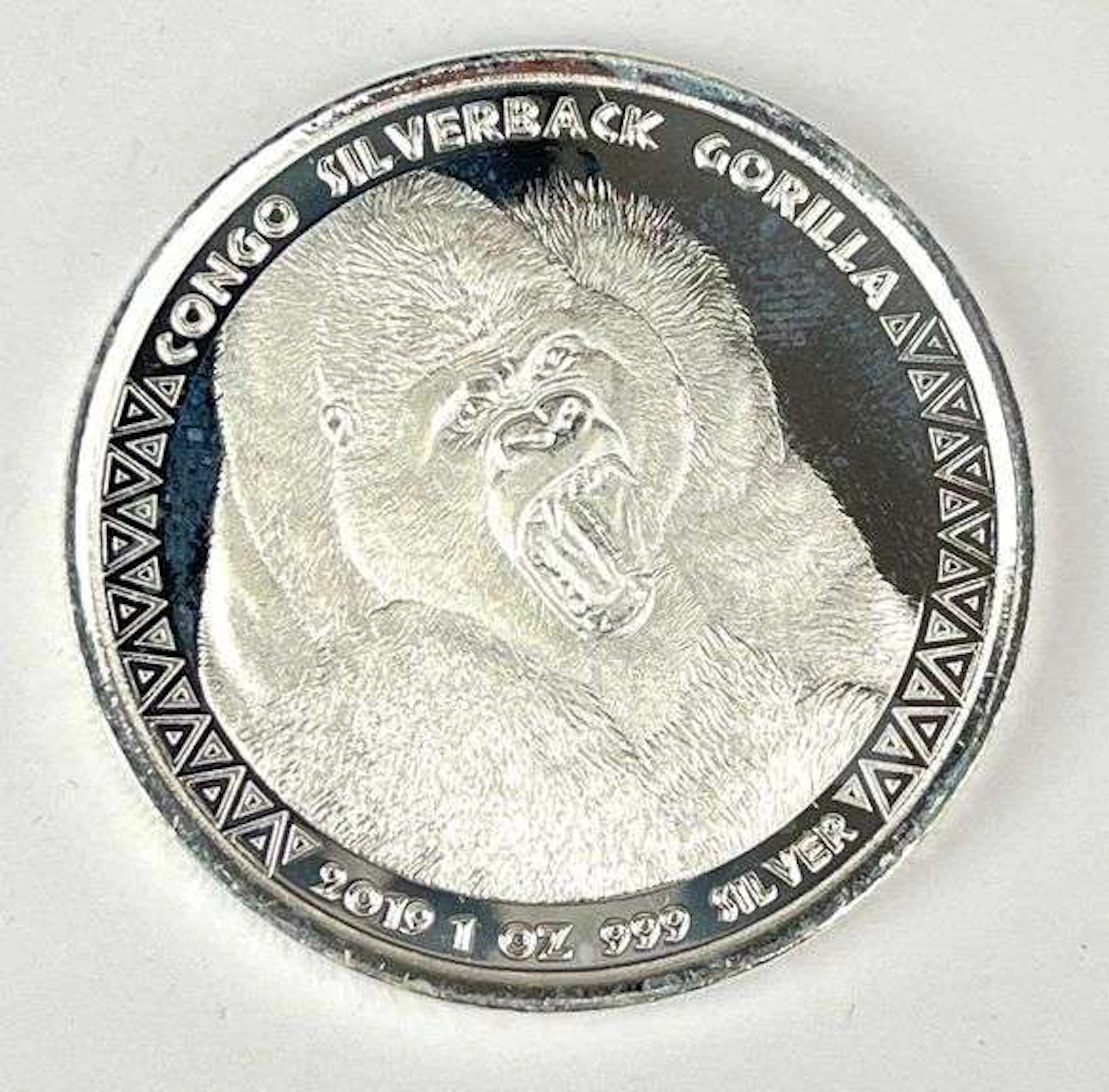 2019 Republique Du Congo 5000 Francs Silverback Gorilla 1 oz .999 Silver Coin