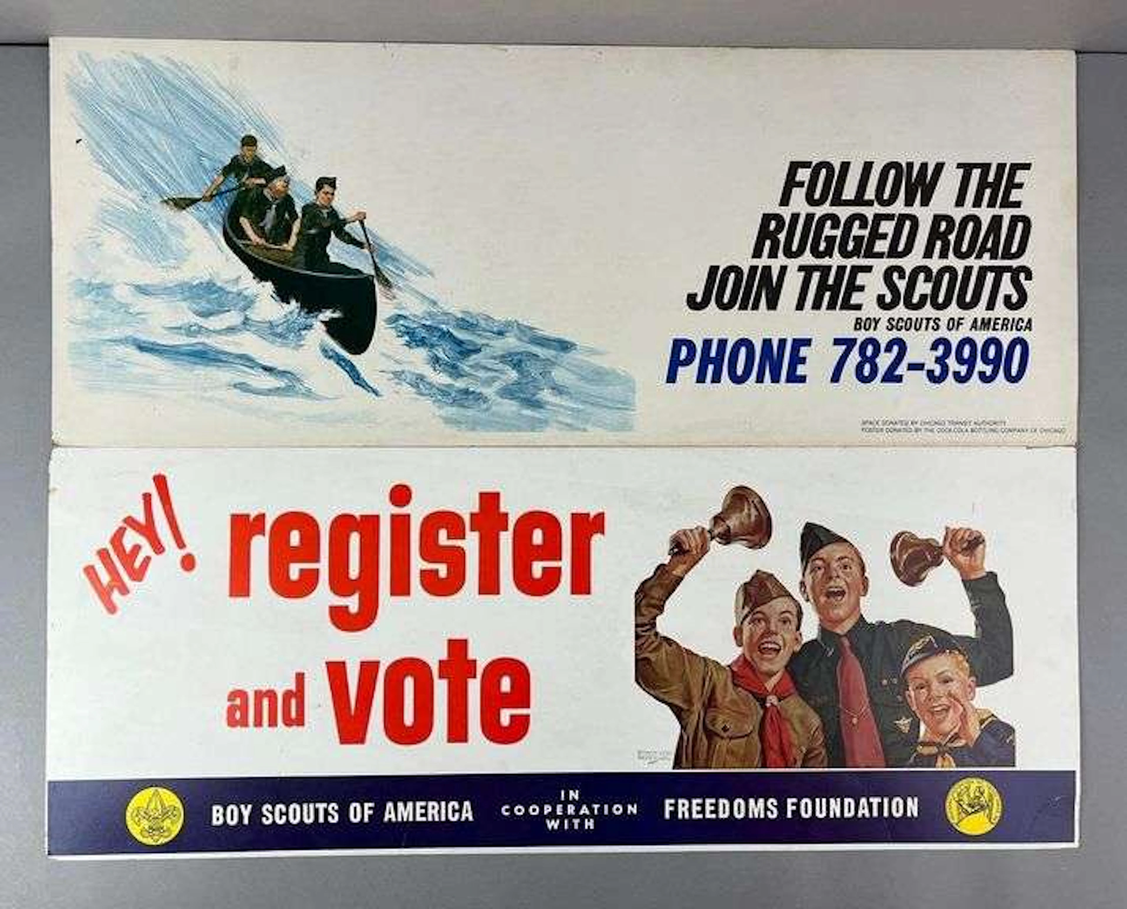 Group of 2Vintage Boy Scouts of America Advertising Trolley Sign