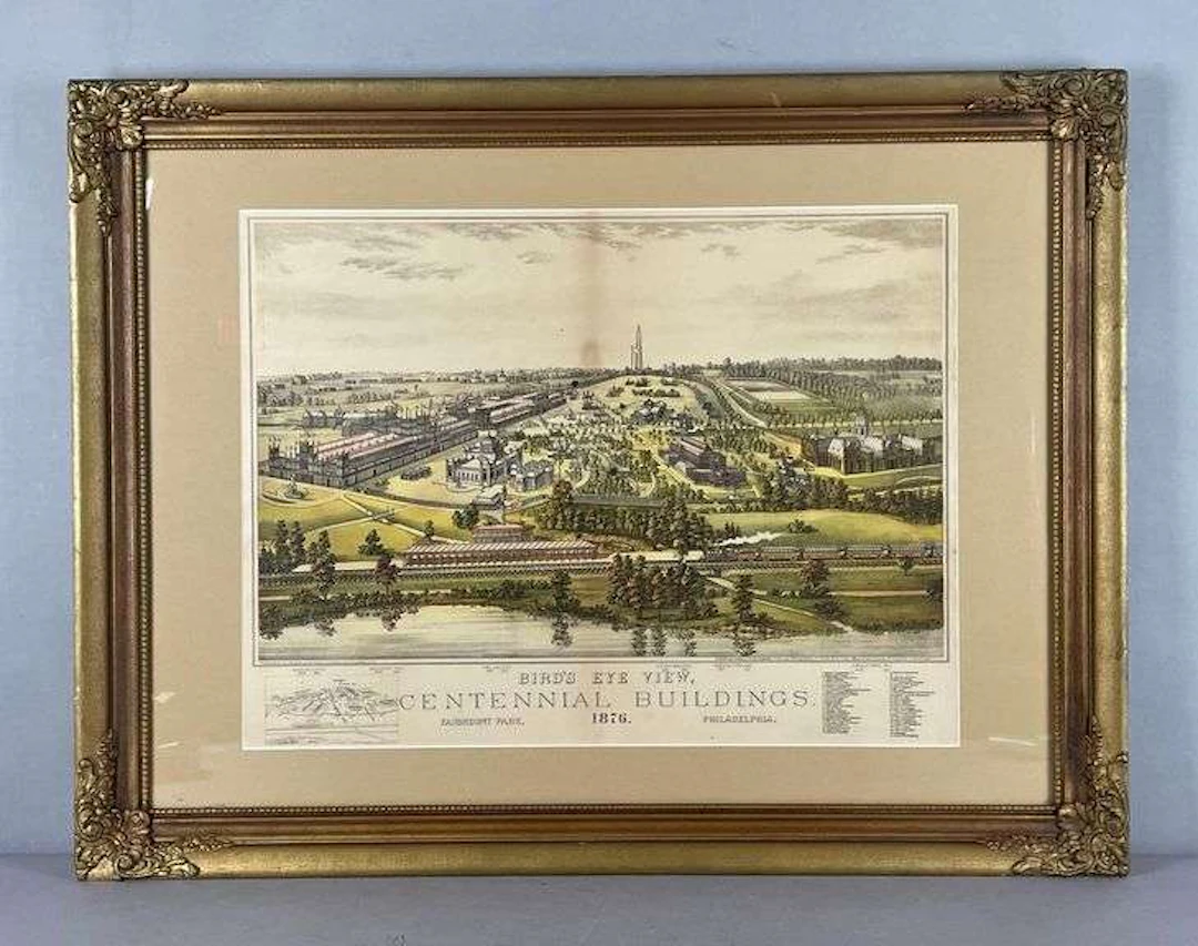 1876 Bird's Eye View of Centennial Buildings Philadelphia Lithograph