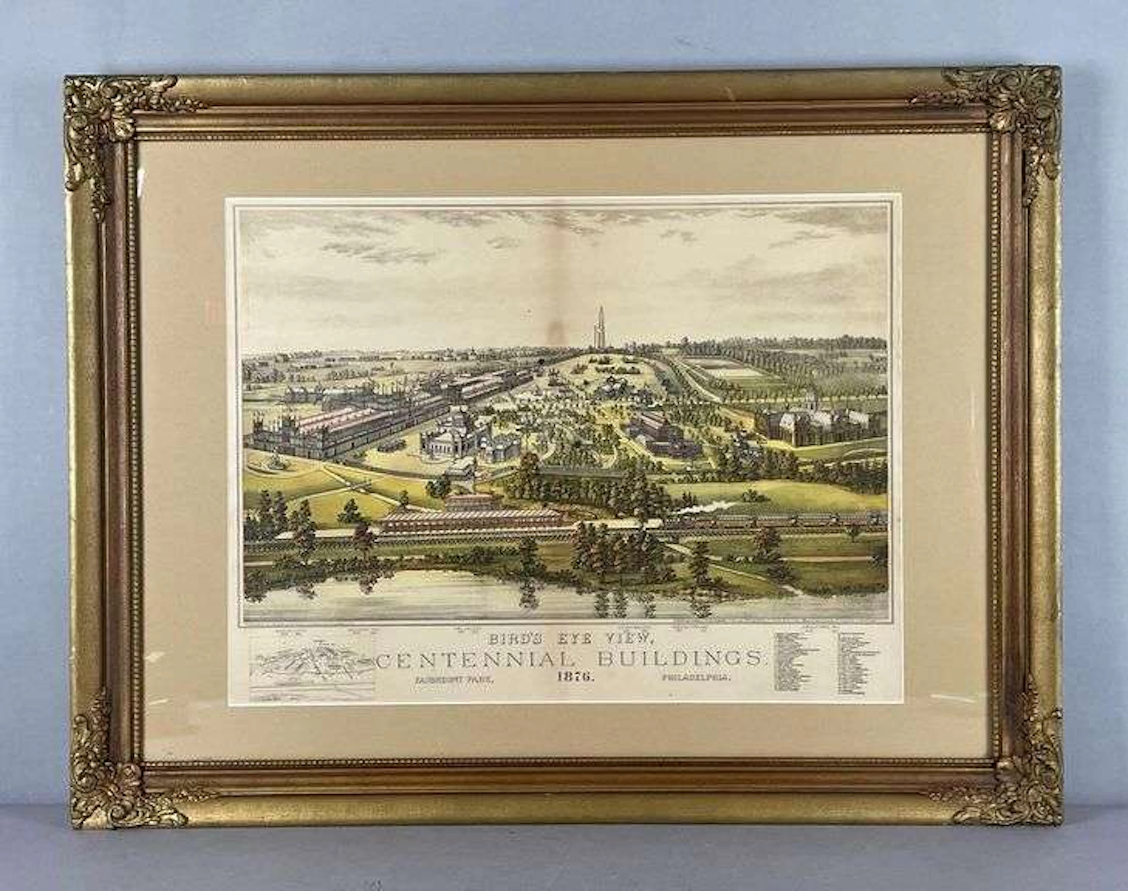 1876 Bird's Eye View of Centennial Buildings Philadelphia Lithograph