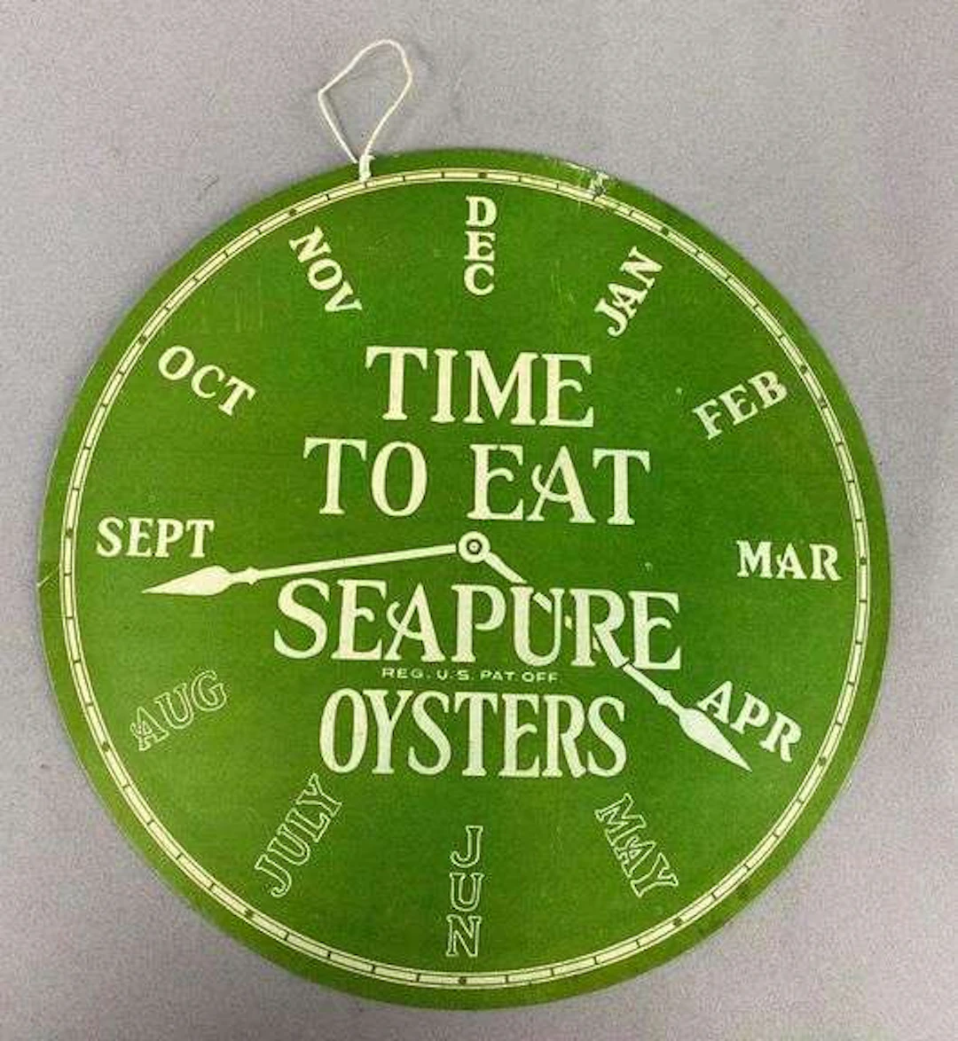 Vintage 1950’s Seapure Oysters Advertising Month Clock Sign