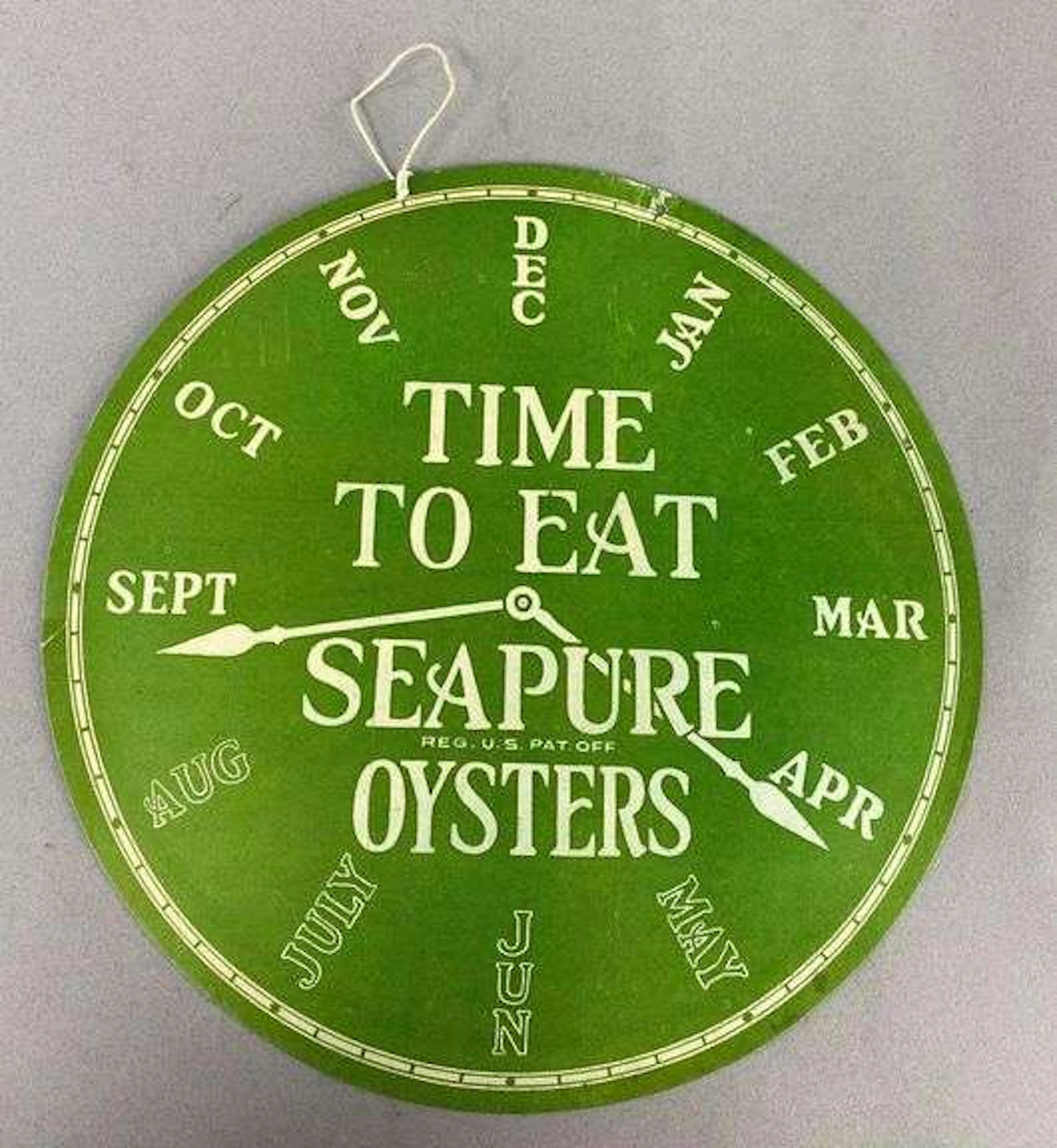 Vintage 1950’s Seapure Oysters Advertising Month Clock Sign