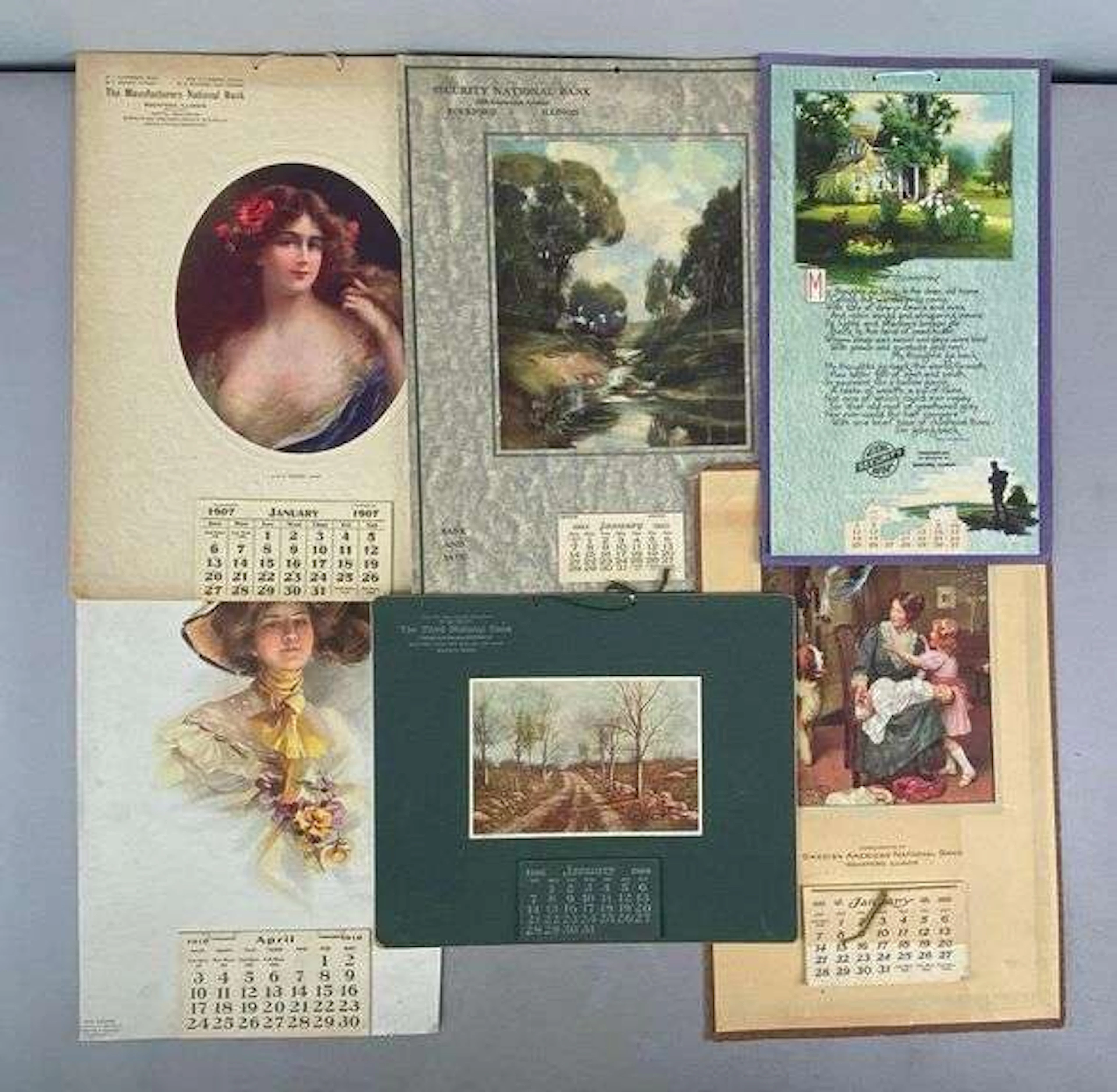 Group of 6 1900s-1920s Rockford IL Art Advertising Calendars