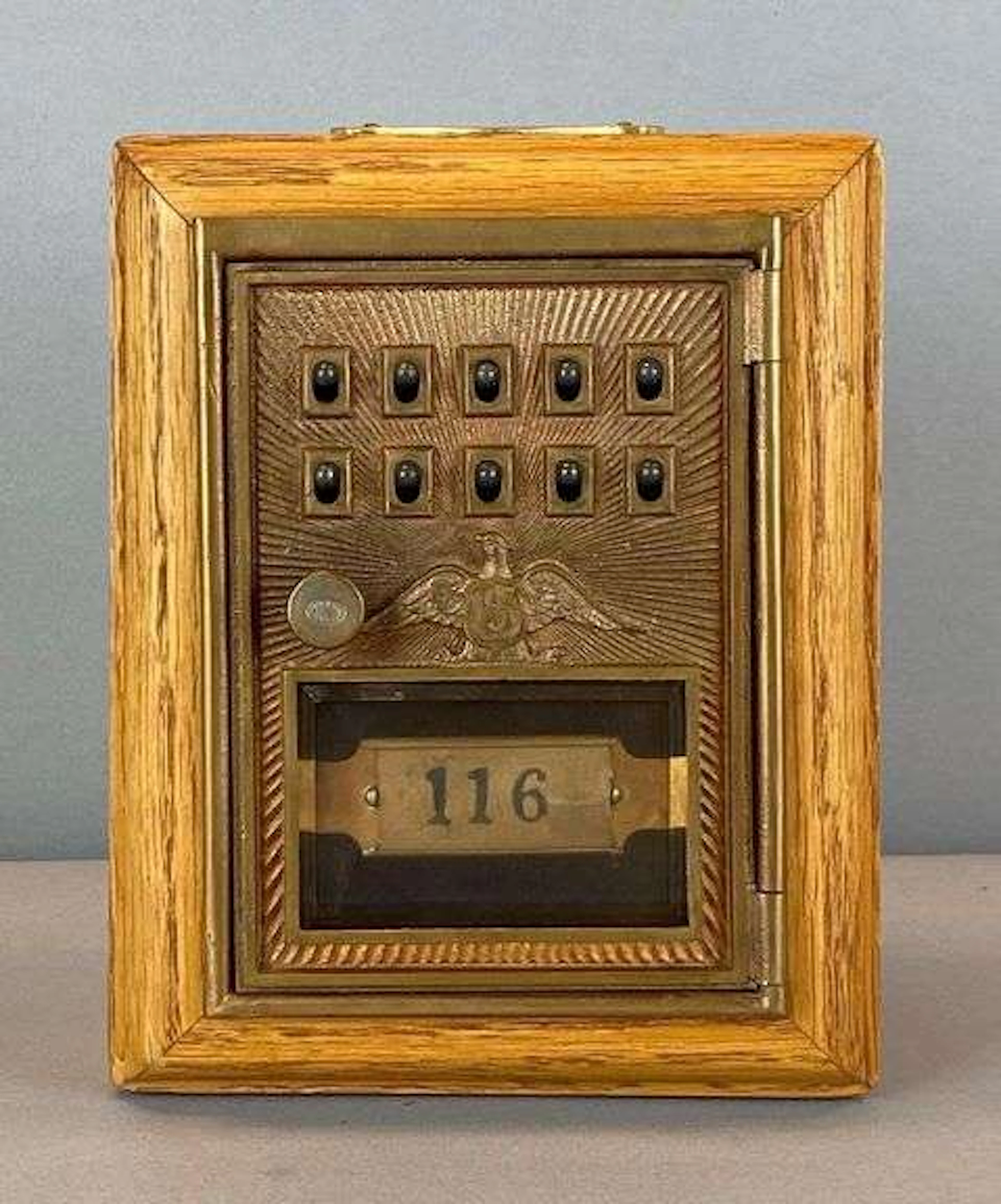 Antique US Post Office Box Door Federal Eagle Coin Bank