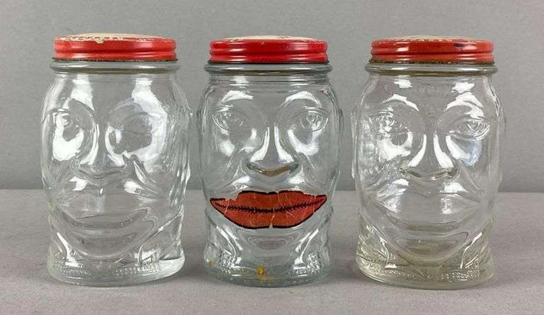 Group of 3 Nash-Underwood Prepared Mustard Lucky Joe Glass Coin Jar/Banks