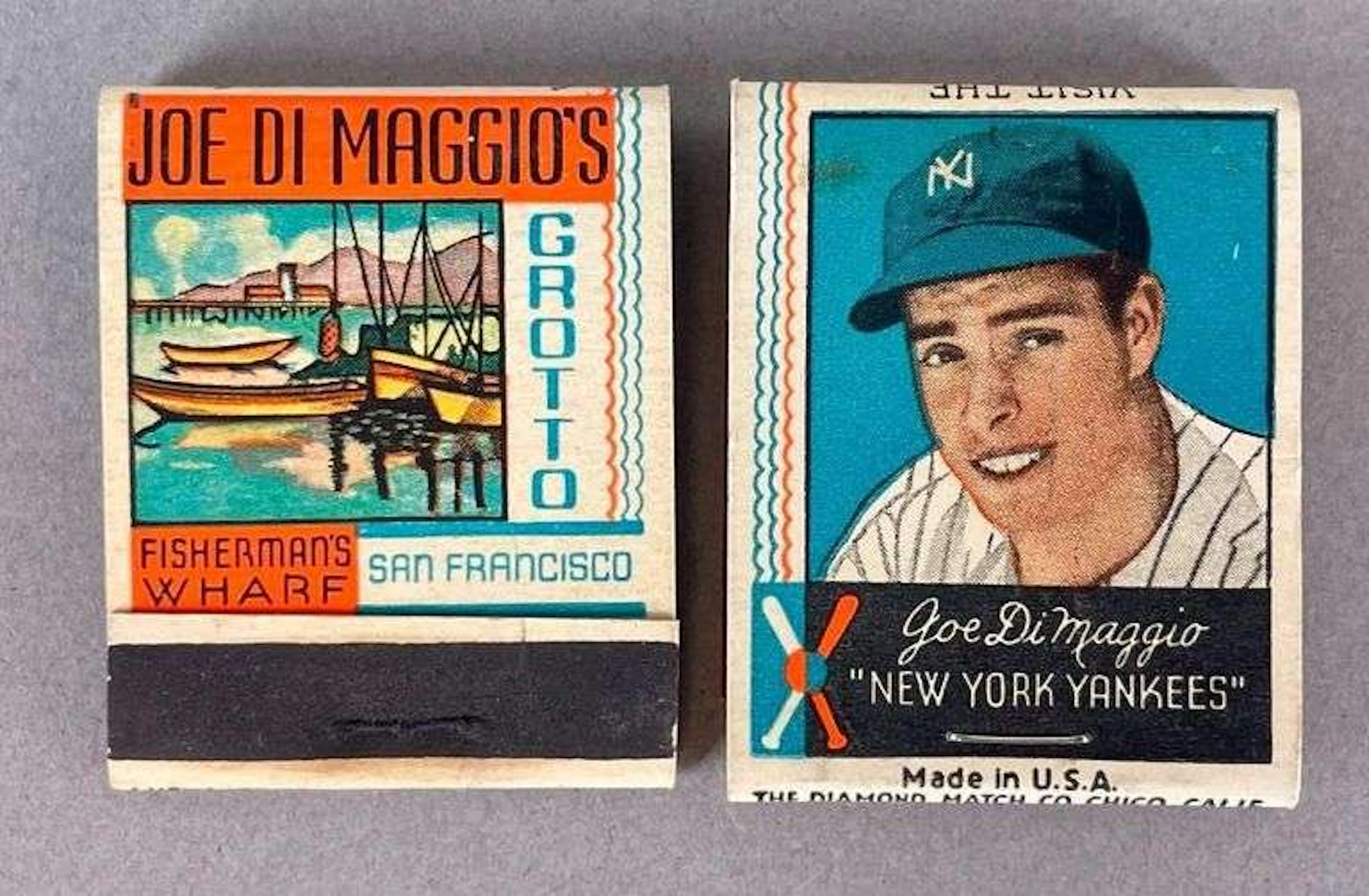 2 - 1930s -40s Joe DiMaggio Grotto Restaurant Full Matchbooks