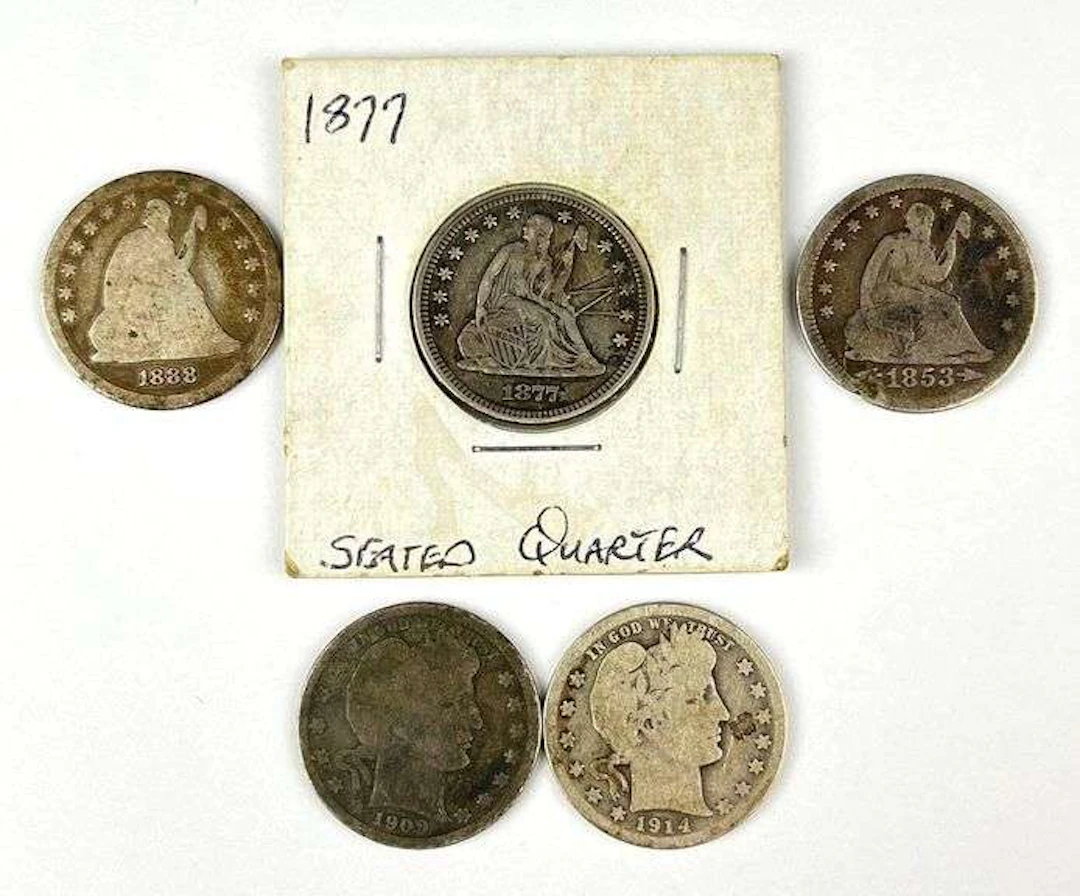 Group of 5 US 90% Silver Quarters