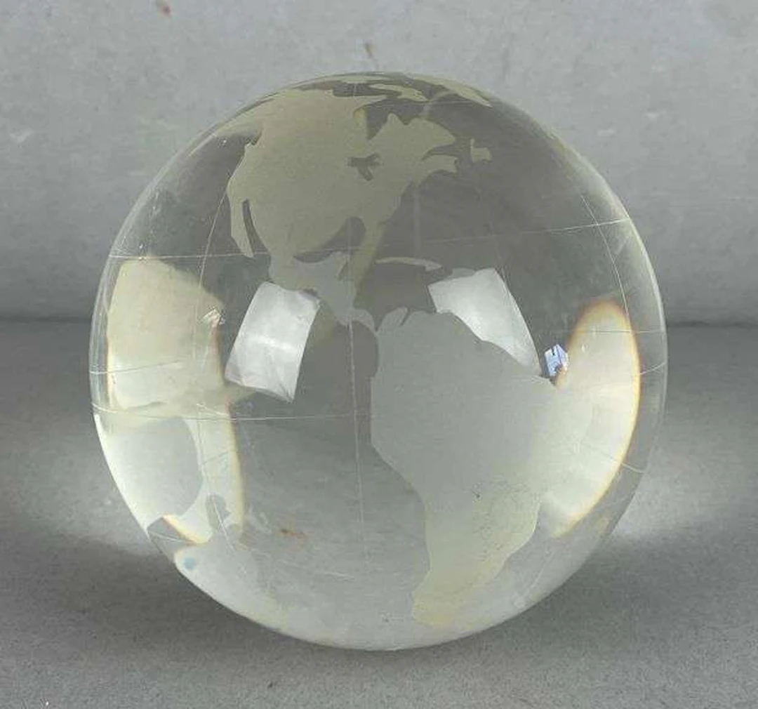 Etched Crystal Globe Paperweight