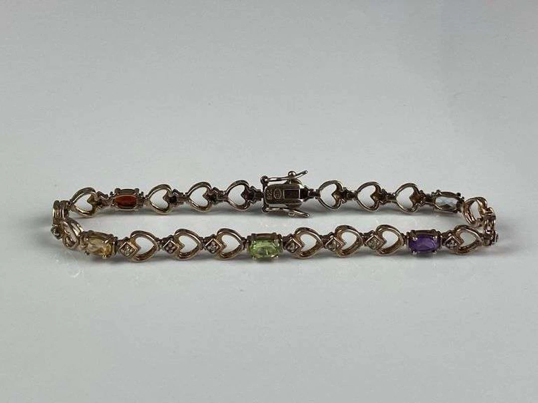 DL Signed Gold Plated Sterling Silver Multi-Stone Bracelet
