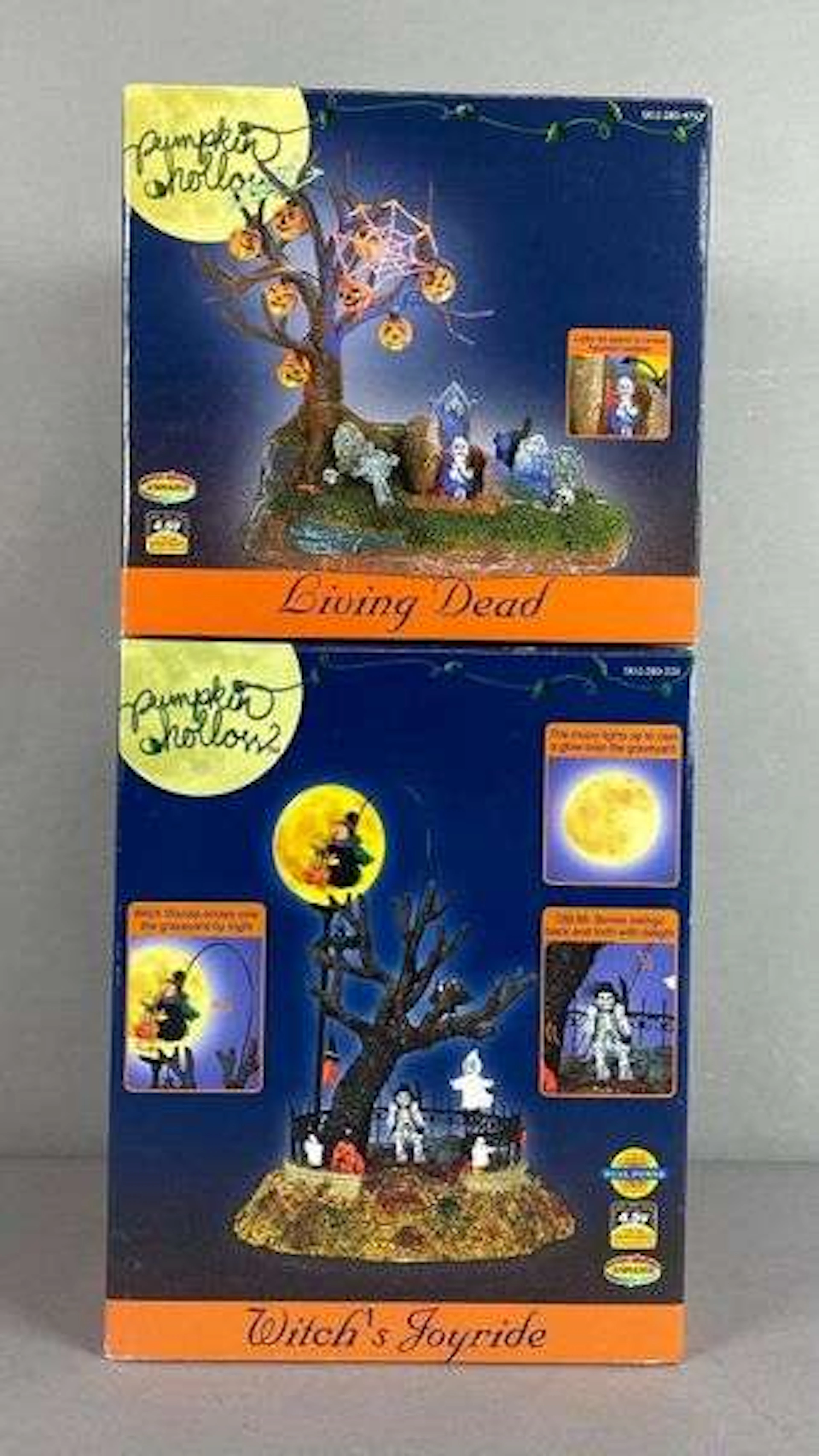 Group of 2 Lemax Pumpkin Hallow Animated Halloween Figurines