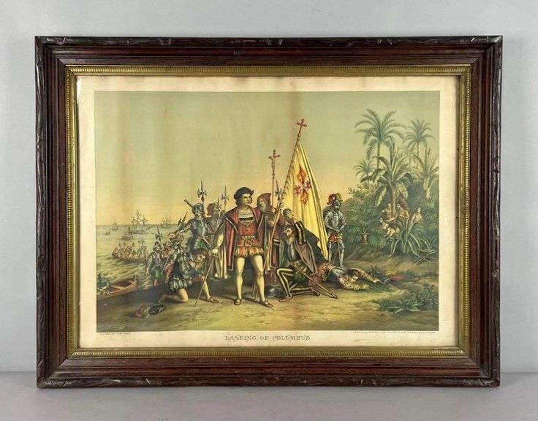 1893 Kurz and Allison Landing of Columbus Lithograph