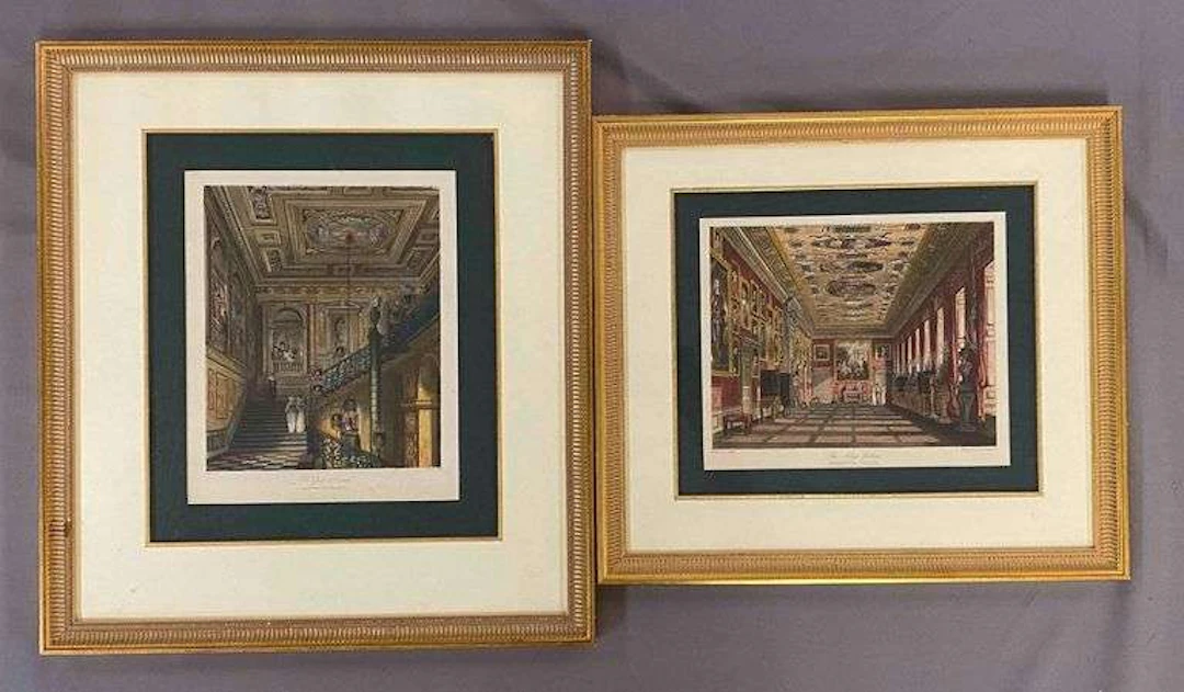 Group of 2 Antique C Wild Kensington Palace Watercolor Engravings