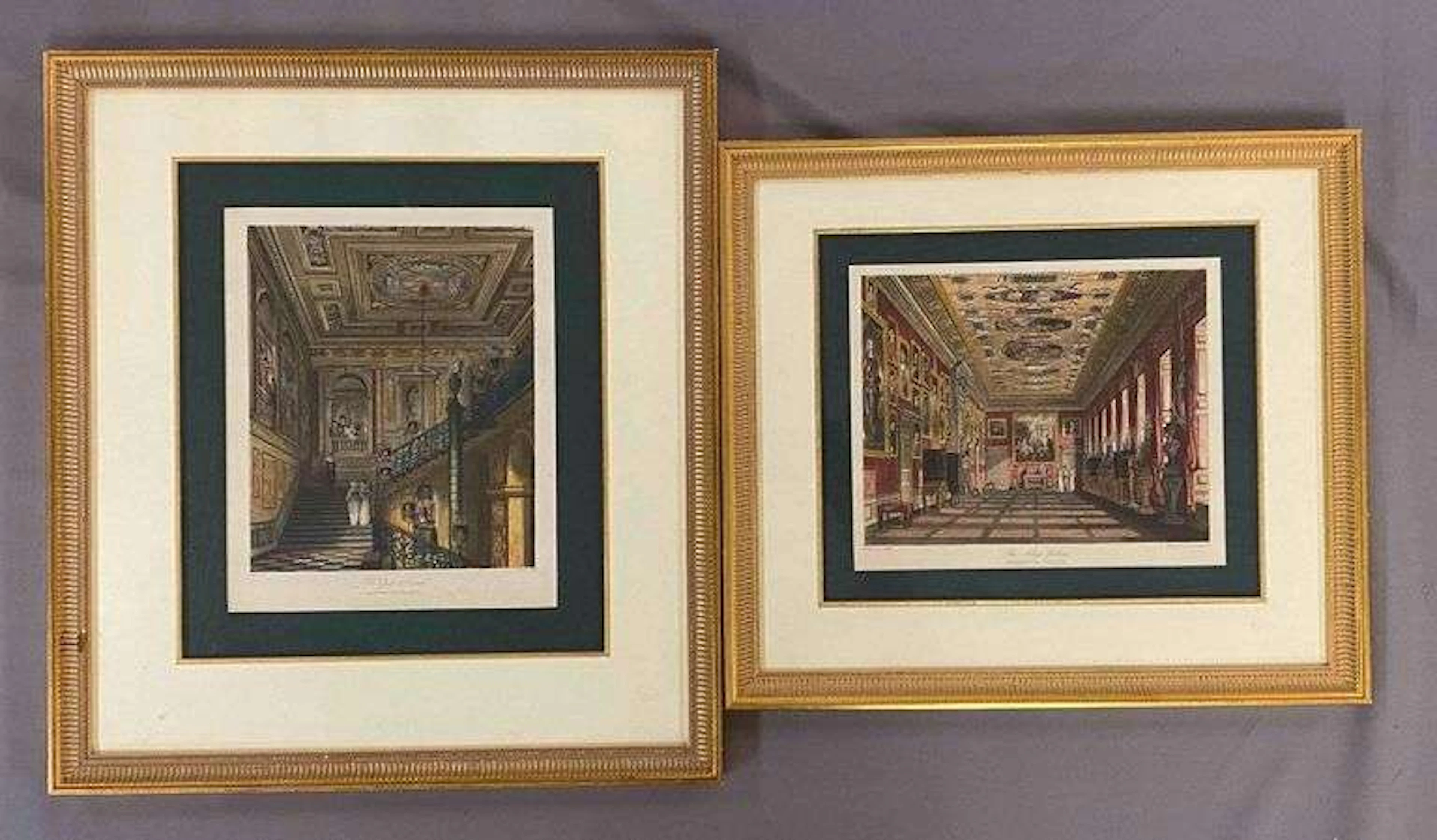 Group of 2 Antique C Wild Kensington Palace Watercolor Engravings