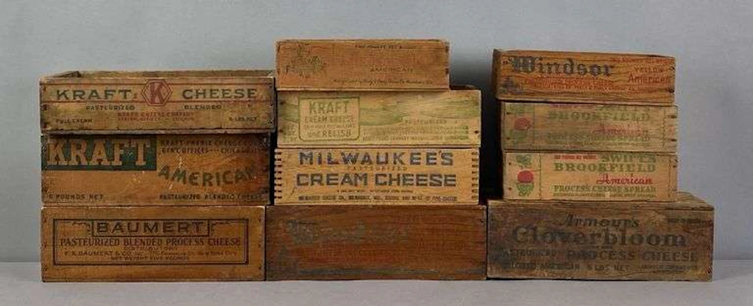 Group of Vintage Wood Advertising Crates