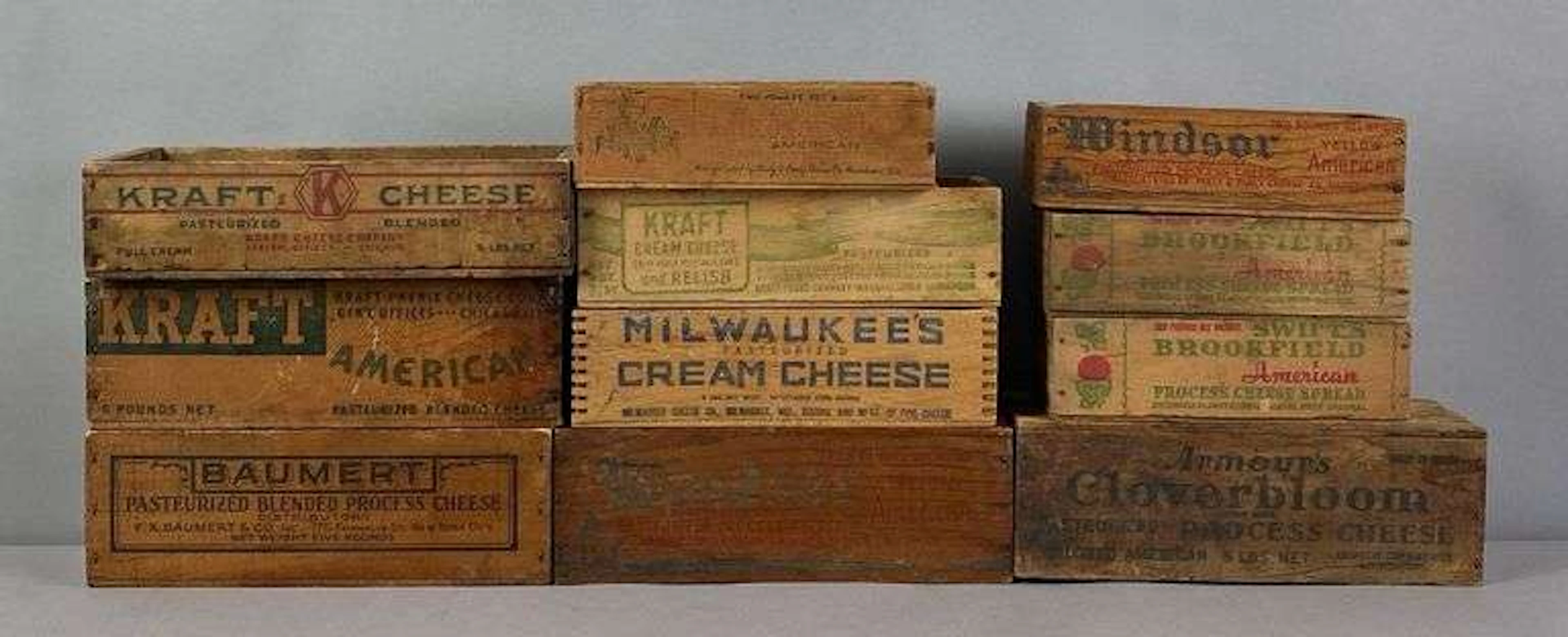 Group of Vintage Wood Advertising Crates