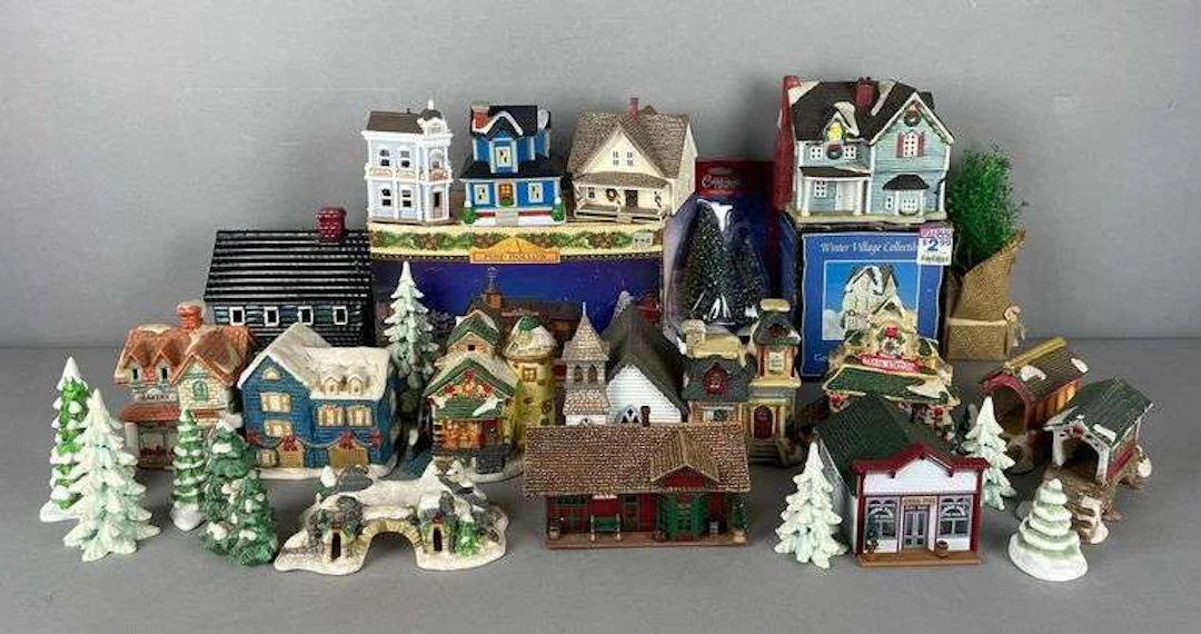 Group of Cobblestone Corners Ceramic Christmas Village Buildings and More