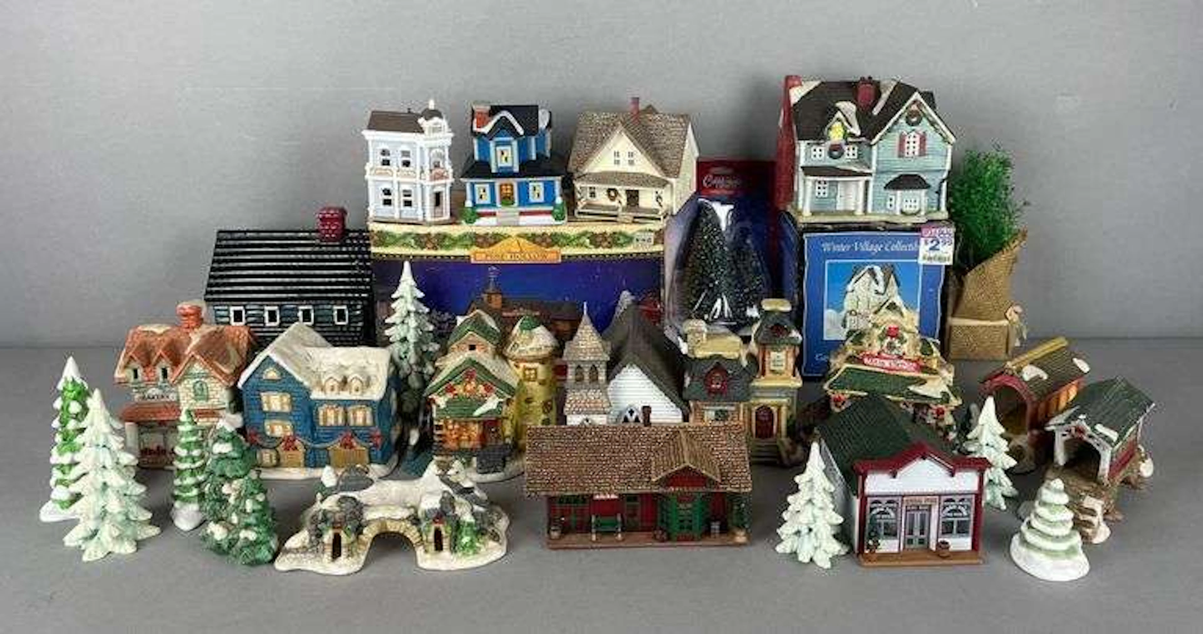 Group of Cobblestone Corners Ceramic Christmas Village Buildings and More