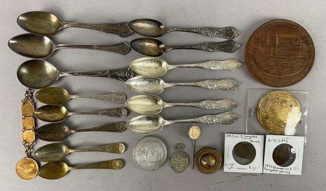 Group of 1892/93 Chicago Worlds Fair Souvenir Spoons and More