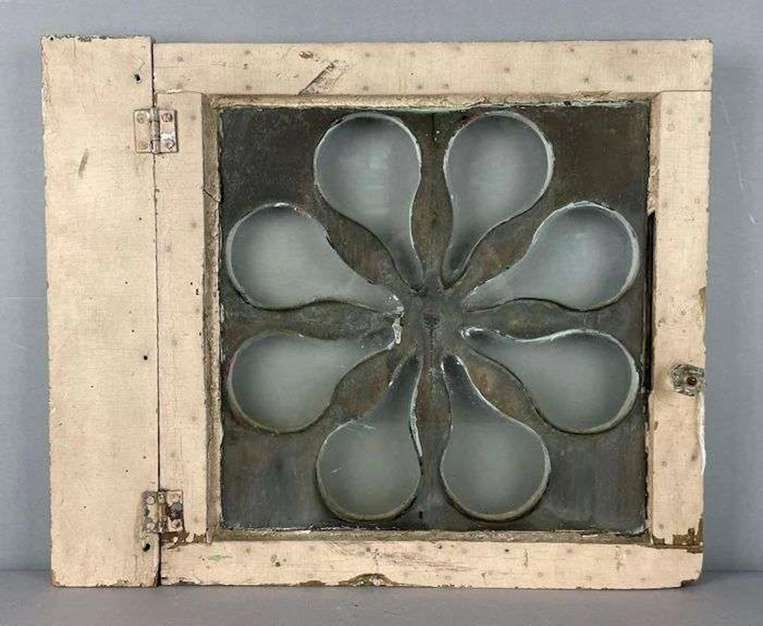 Antique Eood and Glass Floral Design Cabinet Door