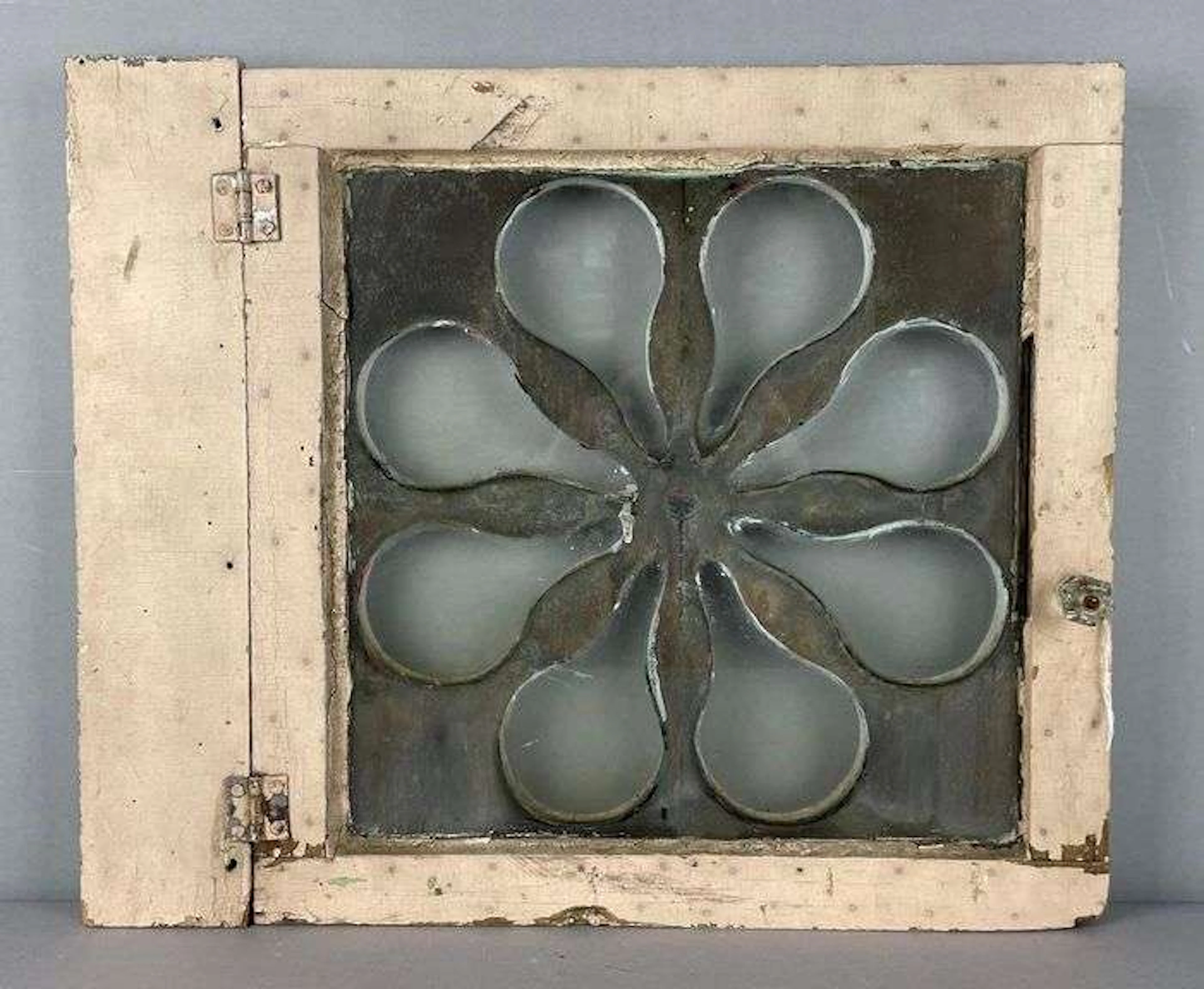 Antique Eood and Glass Floral Design Cabinet Door