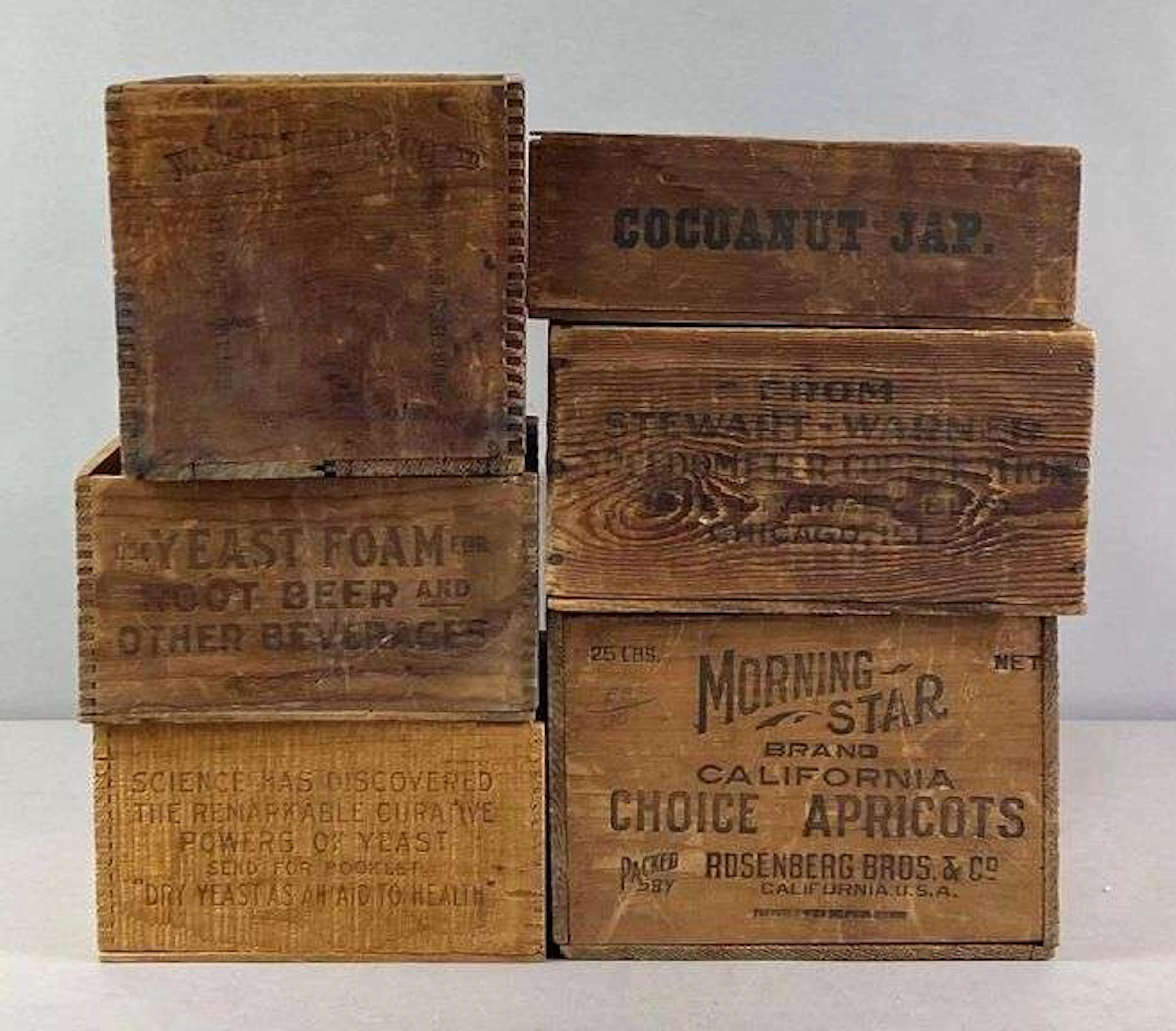 Group of 6 Vintage Wood Advertising Crates