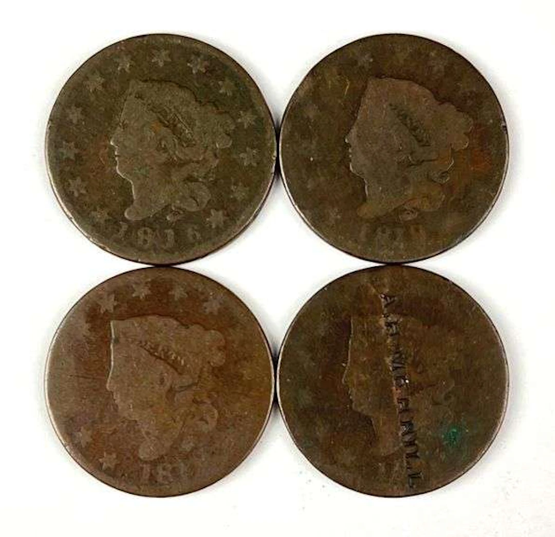 Group of 4 US Coronet Large Head Cents
