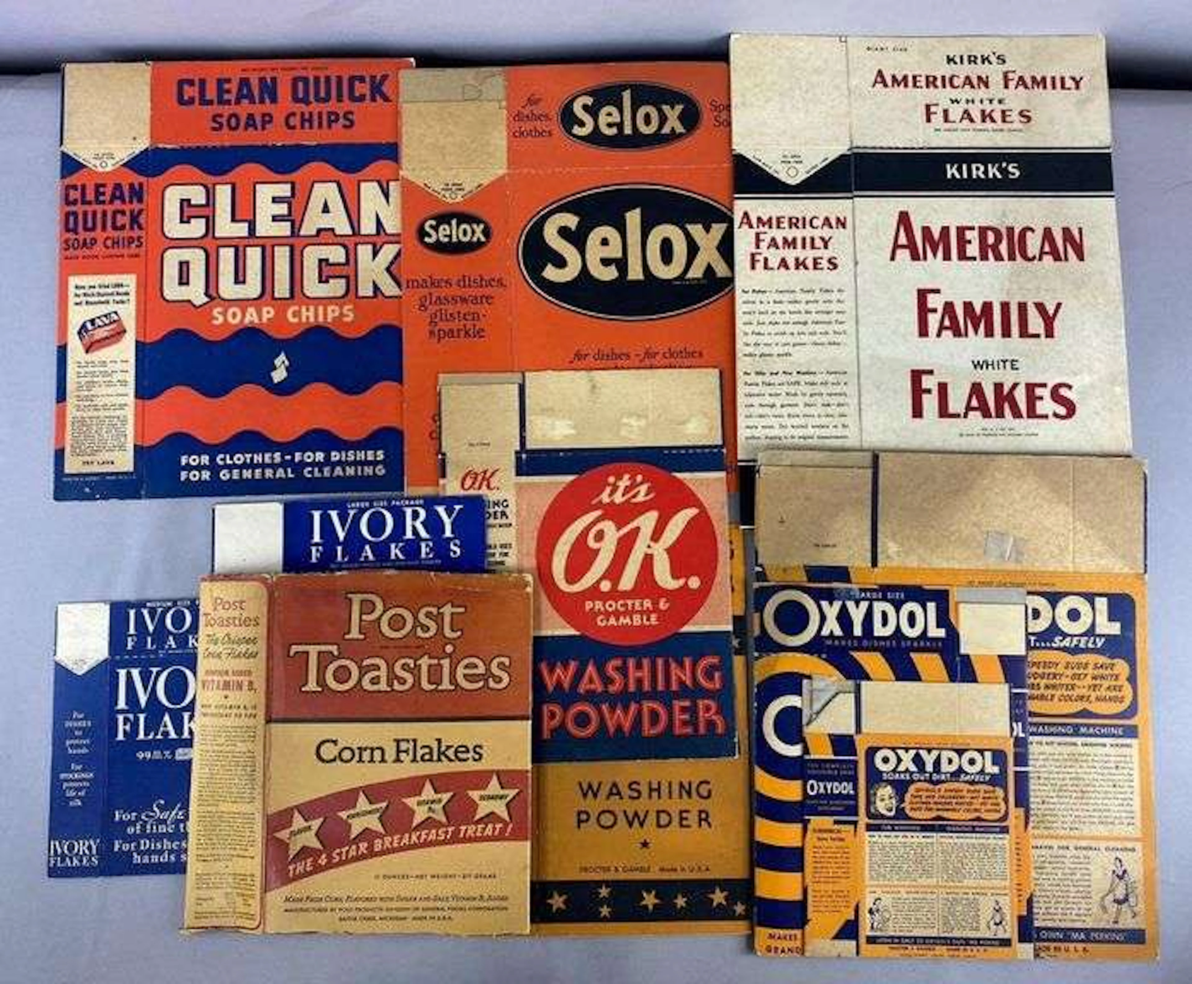 Group of Vintage 1950’s Advertising Washing Powder Boxes and More