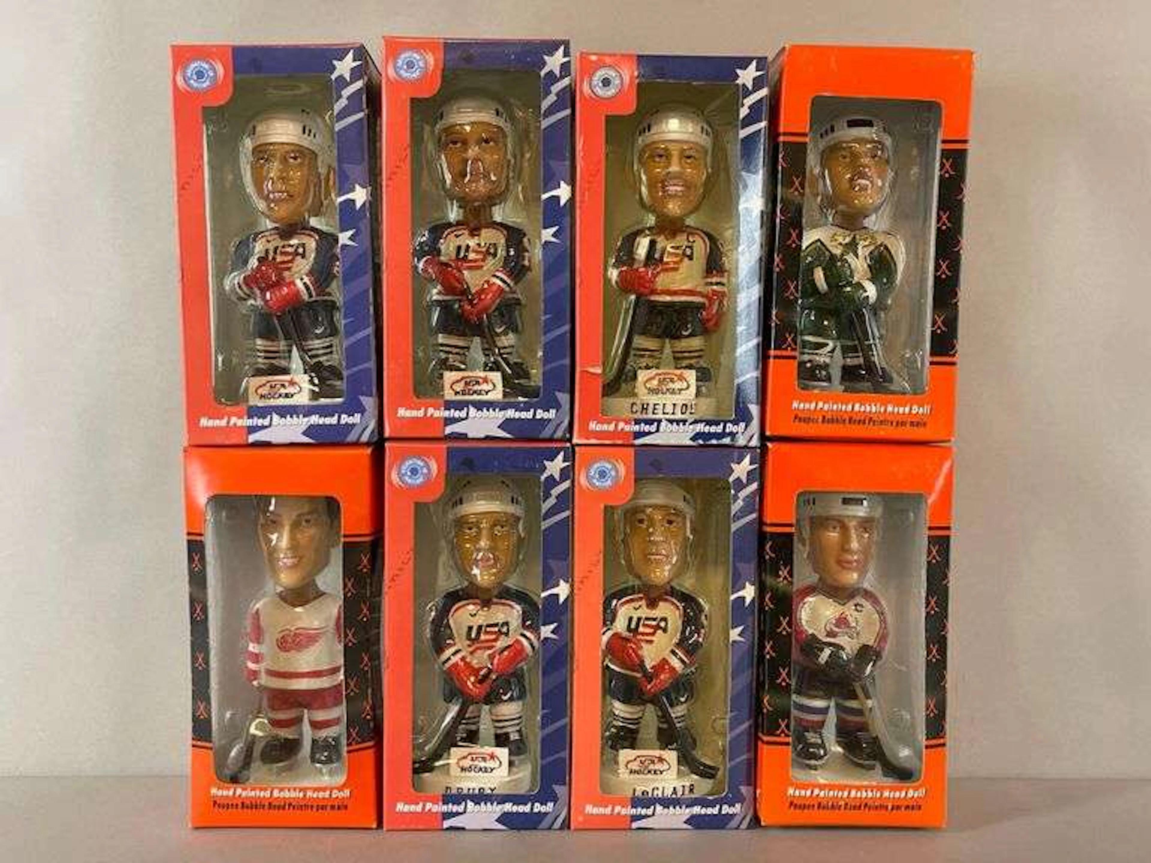 5 - Team USA Hockey Bobbleheads with Chelios + 3 - NHL Bobbleheads