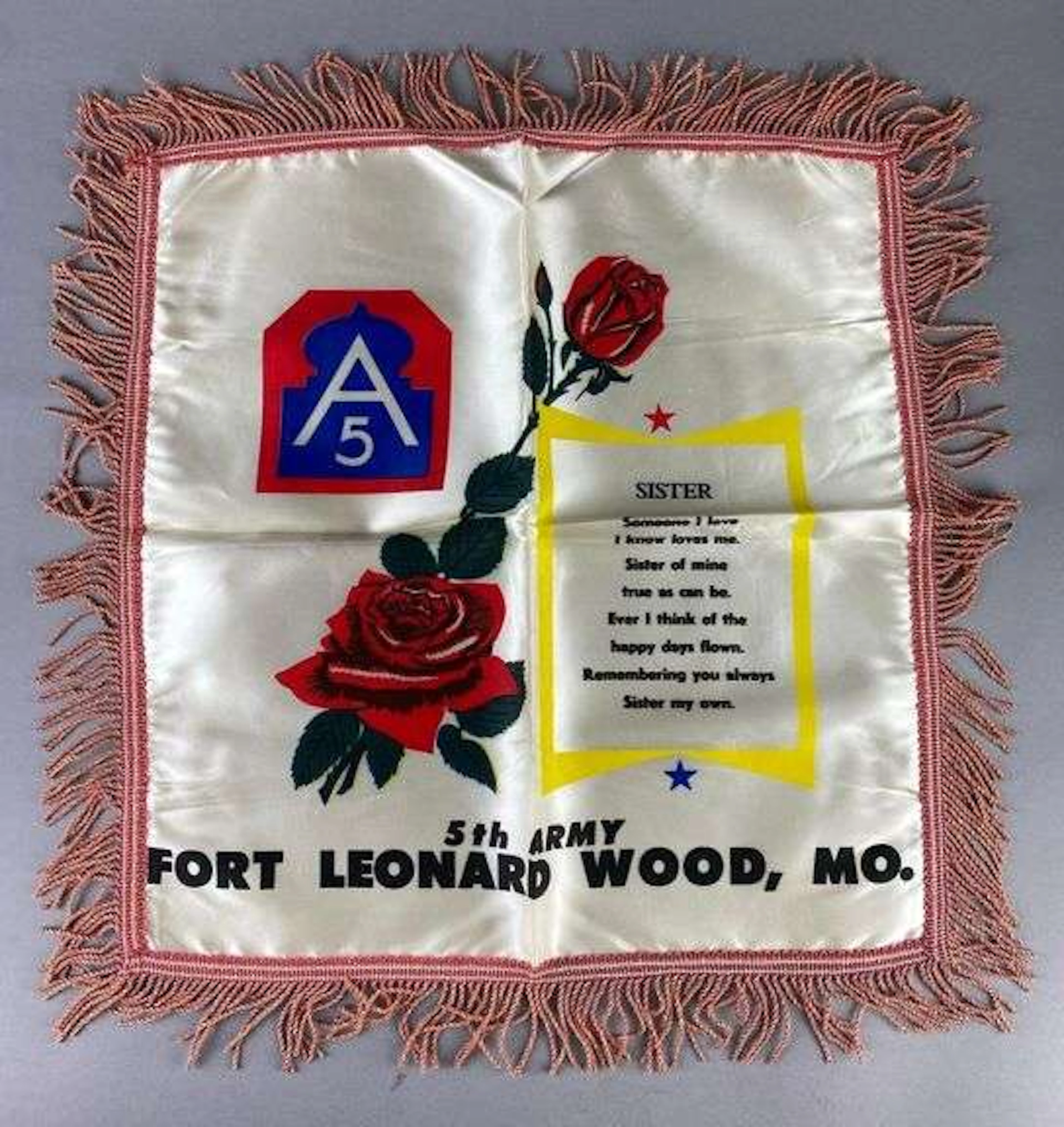 WW2 US 5th Army Fort Leonard Wood Sweetheart Pillow Cover