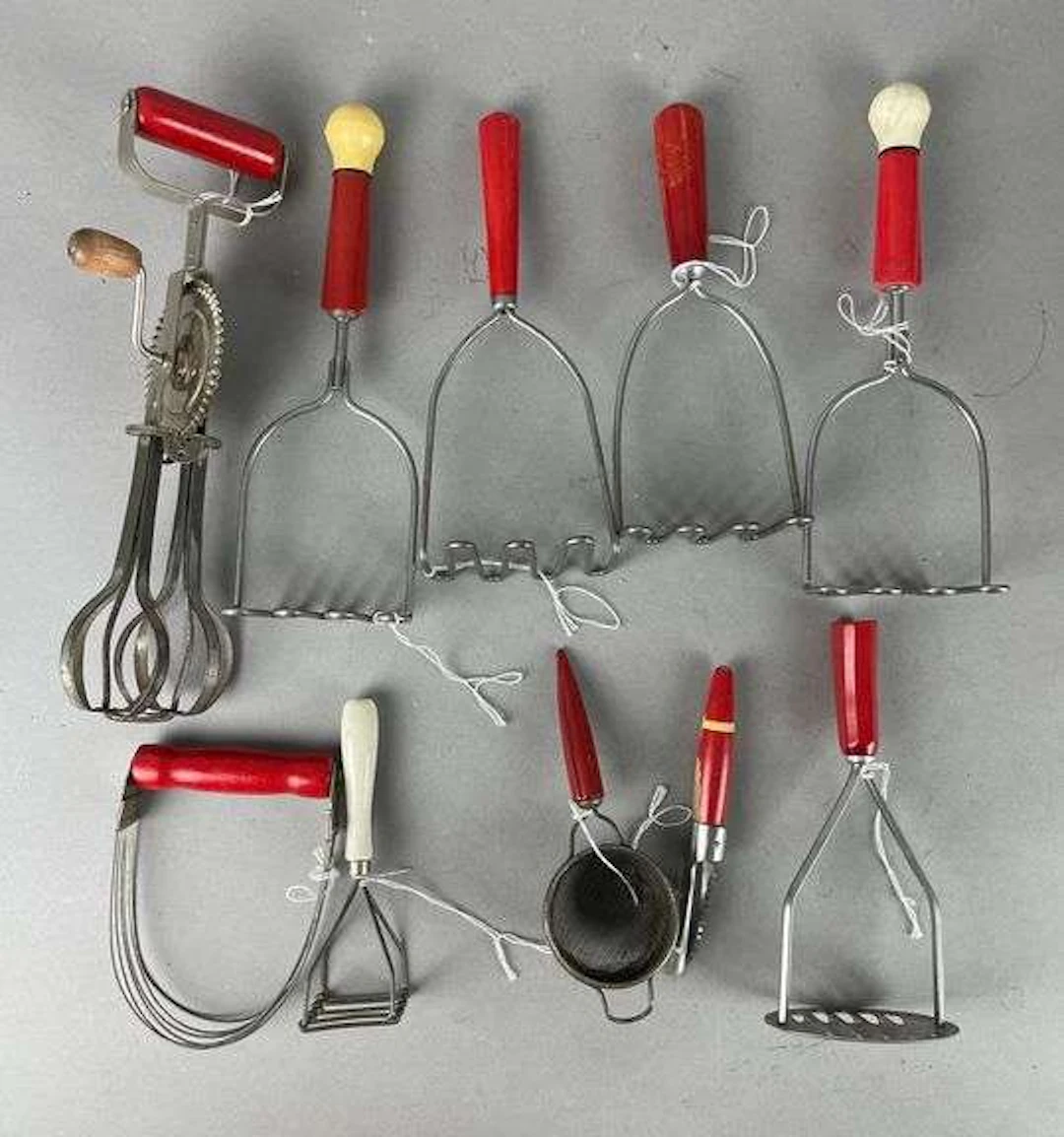 Group of Vintage Red Handle Kitchen Utensils