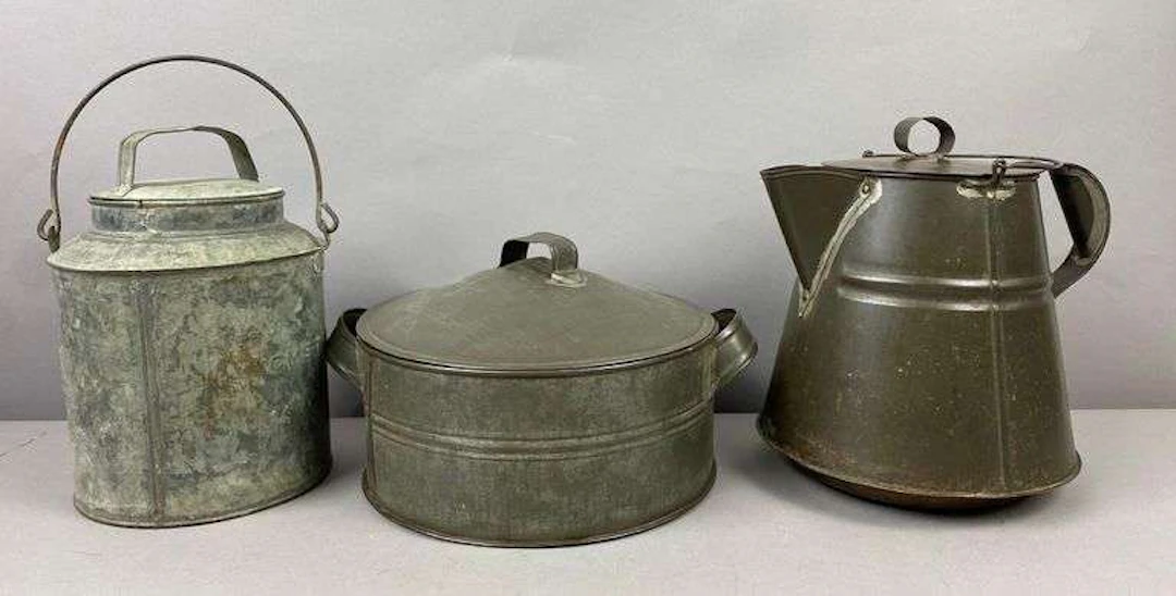 Group of 3 Antique Galvanized/ Tin Rustic Cookware
