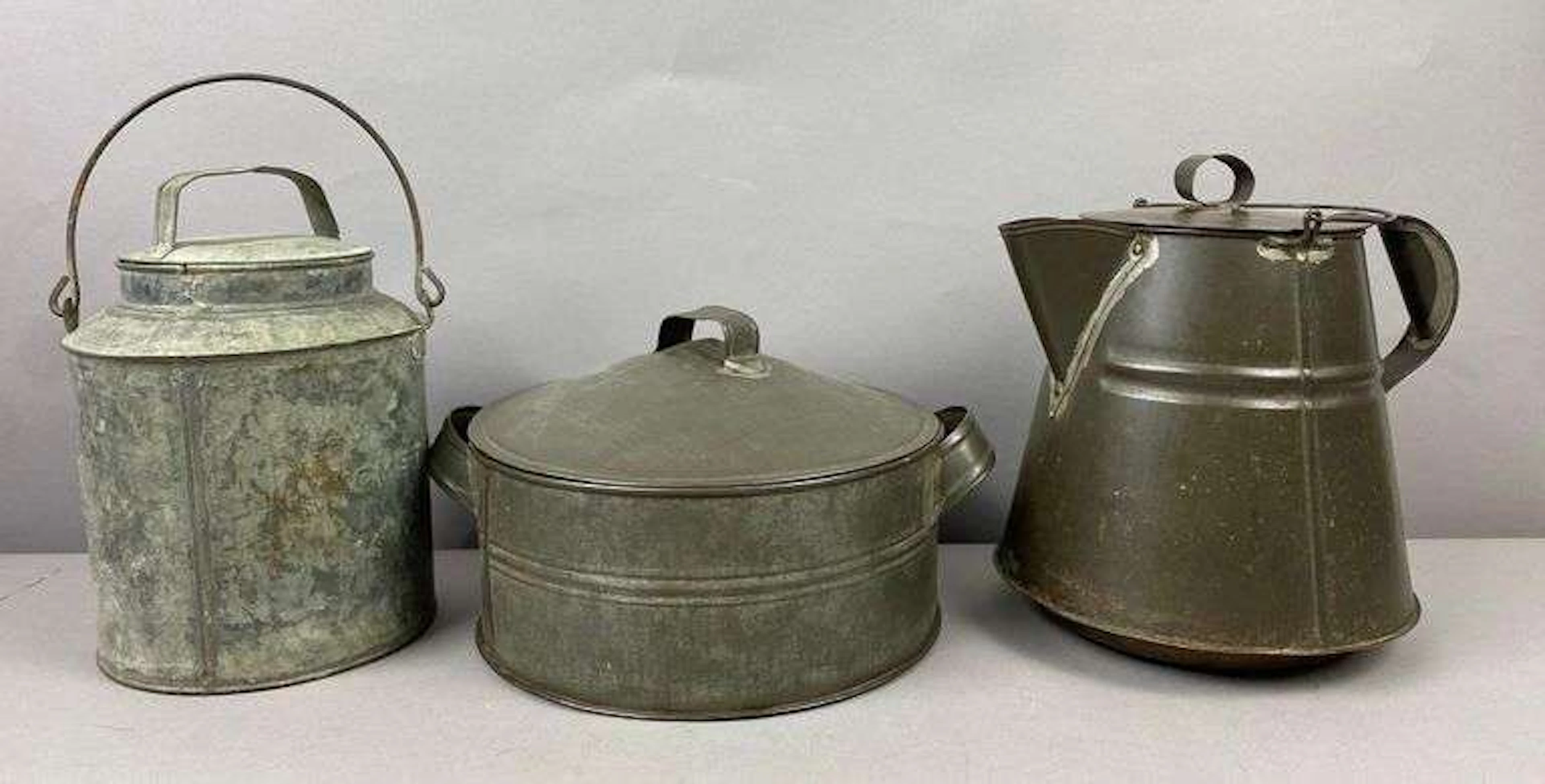 Group of 3 Antique Galvanized/ Tin Rustic Cookware