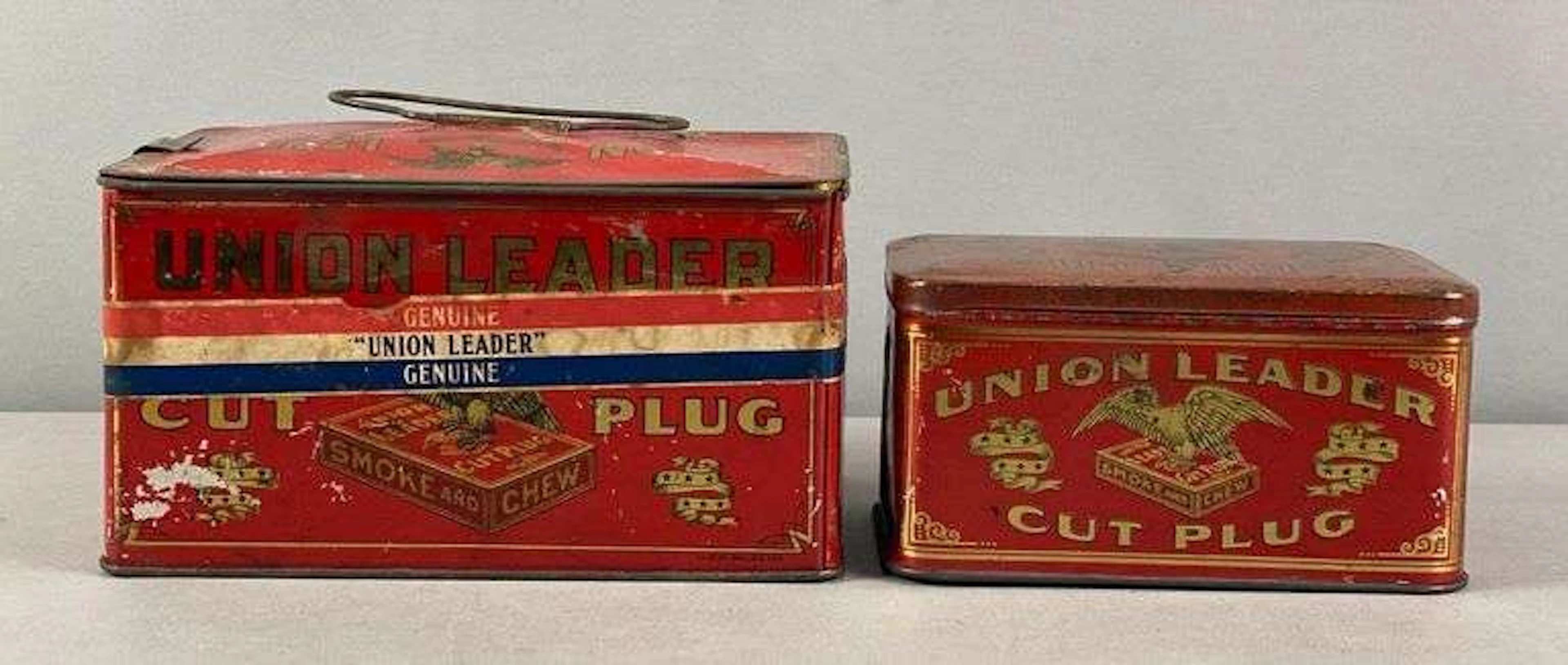 Group of 2 Union Leader Cut Plug Tobacco Advertising Tins