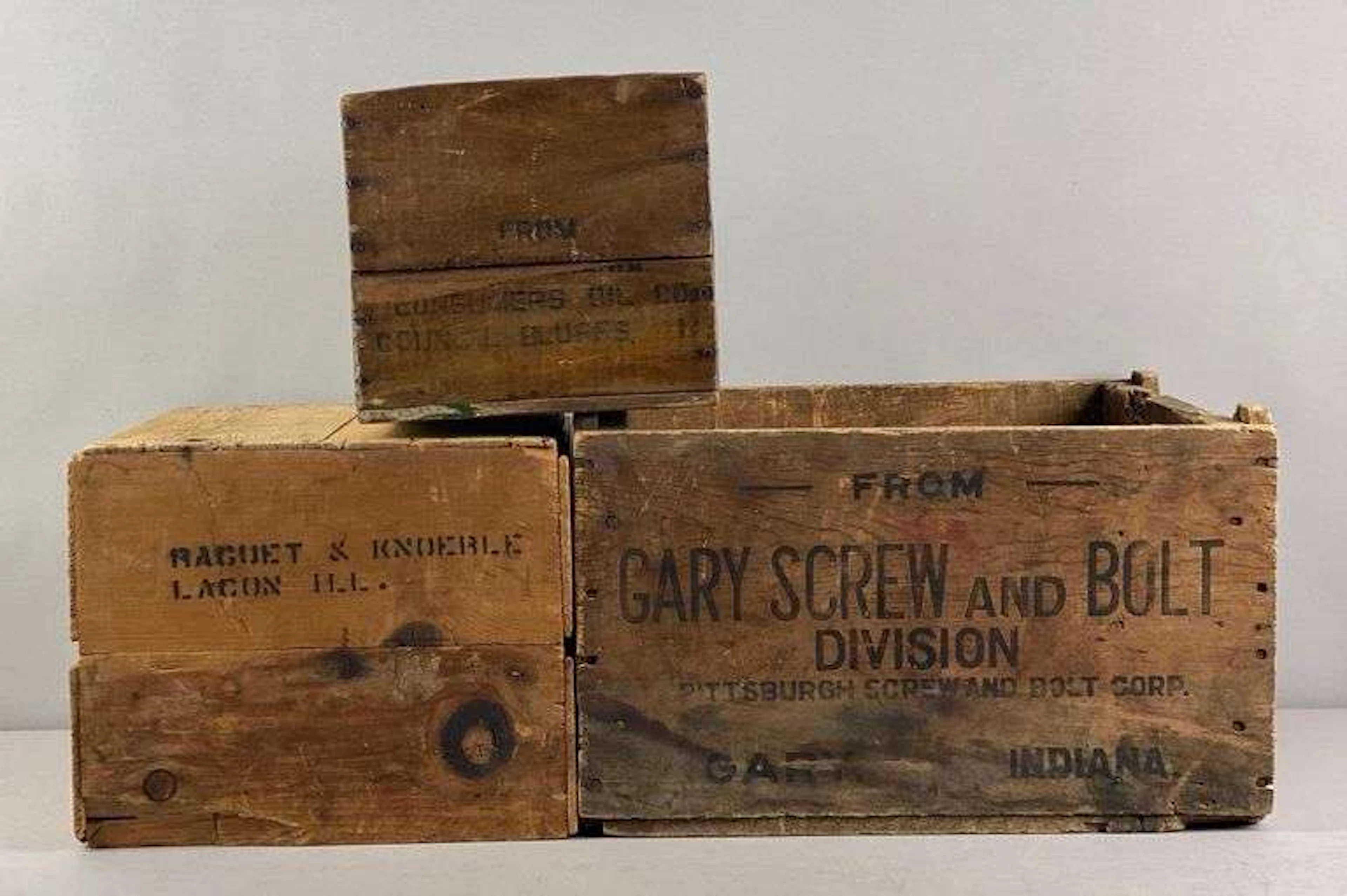 Group of 3 Antique Wood Advertising Crates