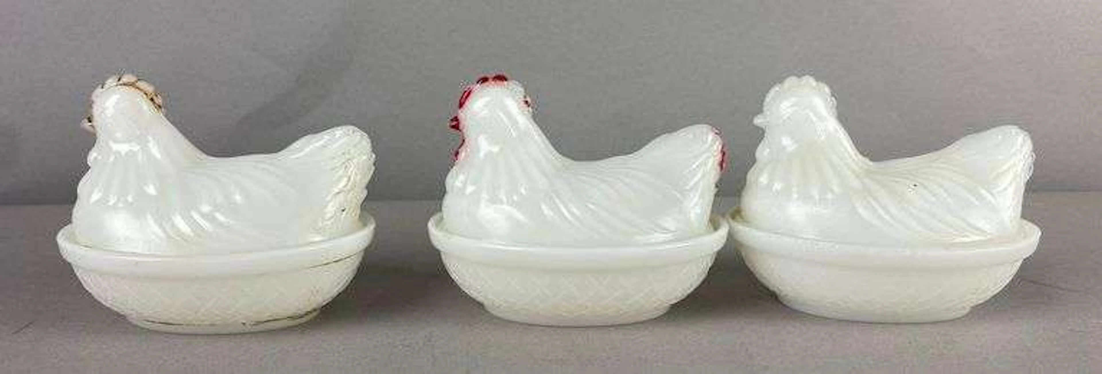 Group of 3 Antique 1930’s Indiana Glass Company Clear Glass Hen on