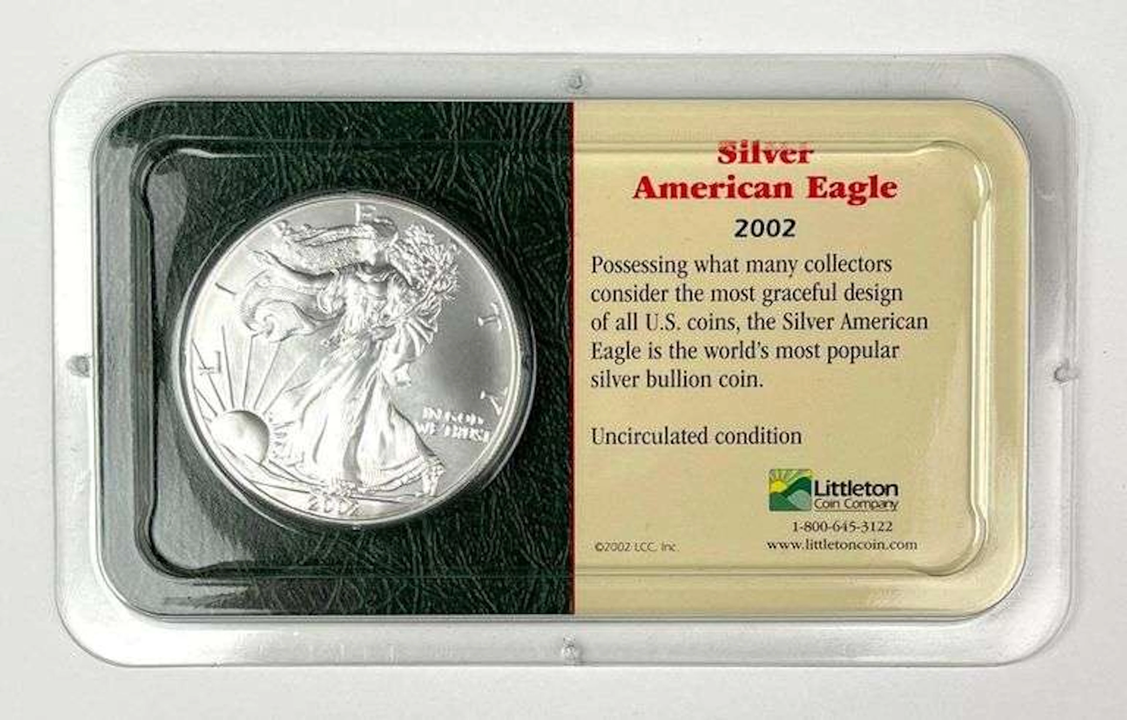 2002 US $1 American Silver Eagle 1 oz Fine Silver Coin