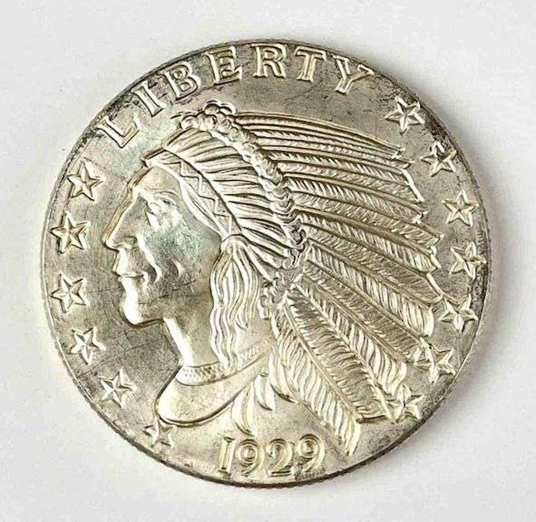 Golden State Mint 1929 Incuse Indian Head Design 5 oz .999 Fine Silver Round