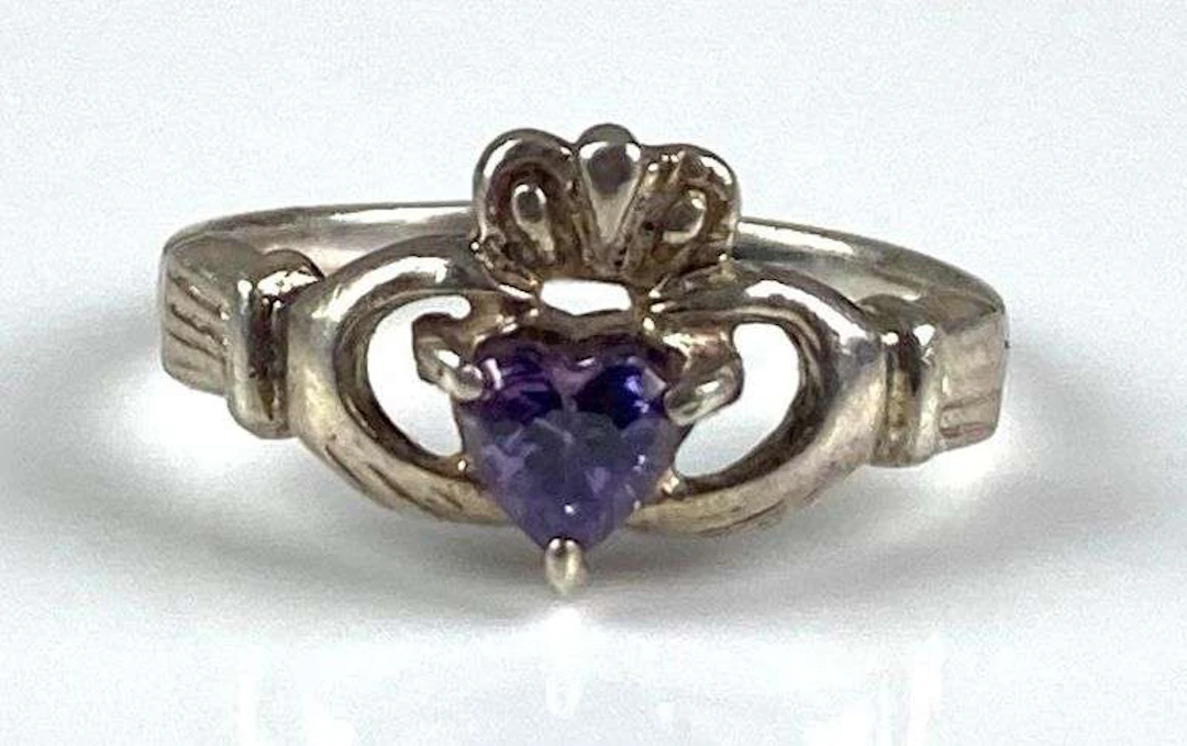 Sterling Silver Claddagh Amethyst Infant Ring