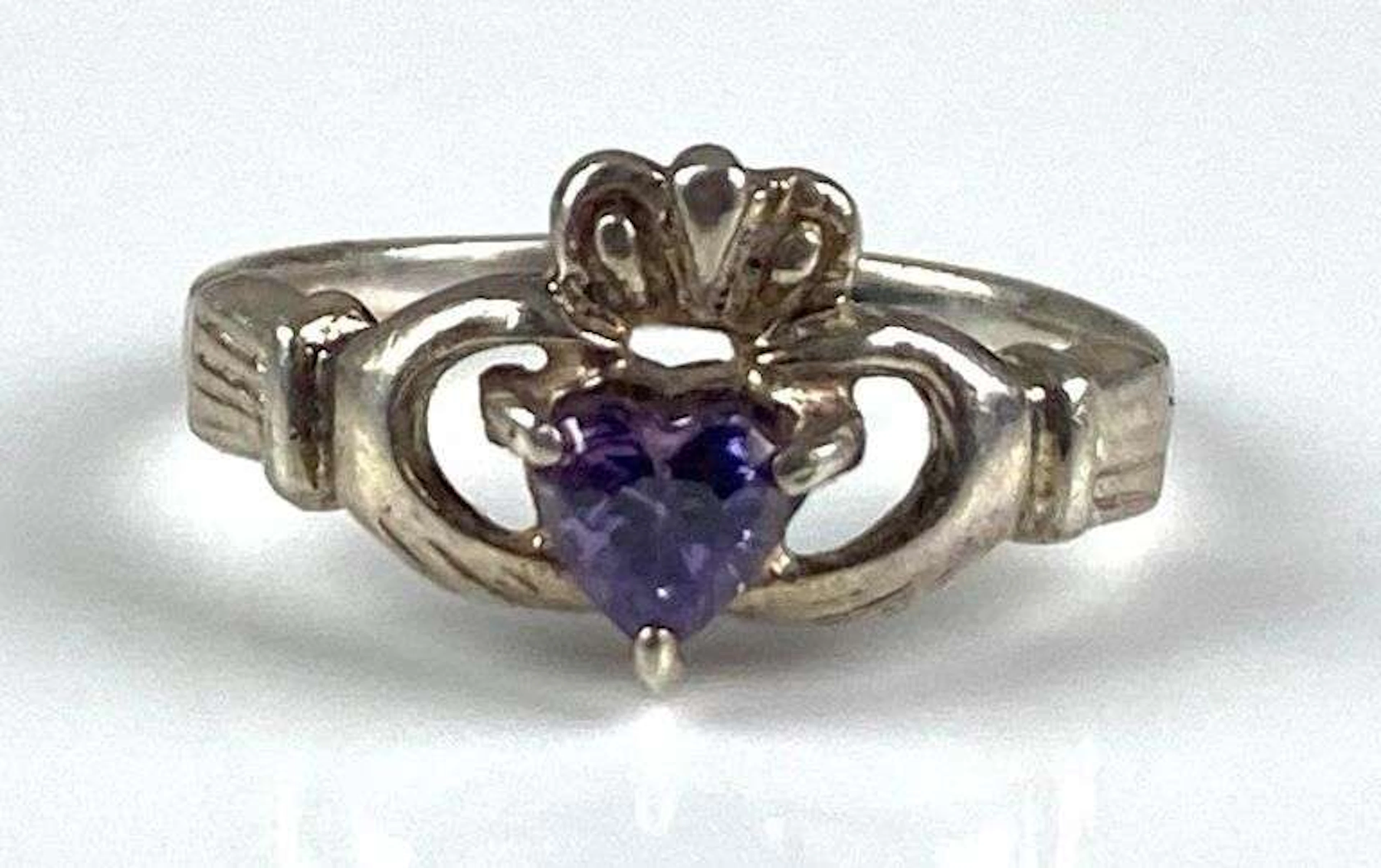 Sterling Silver Claddagh Amethyst Infant Ring