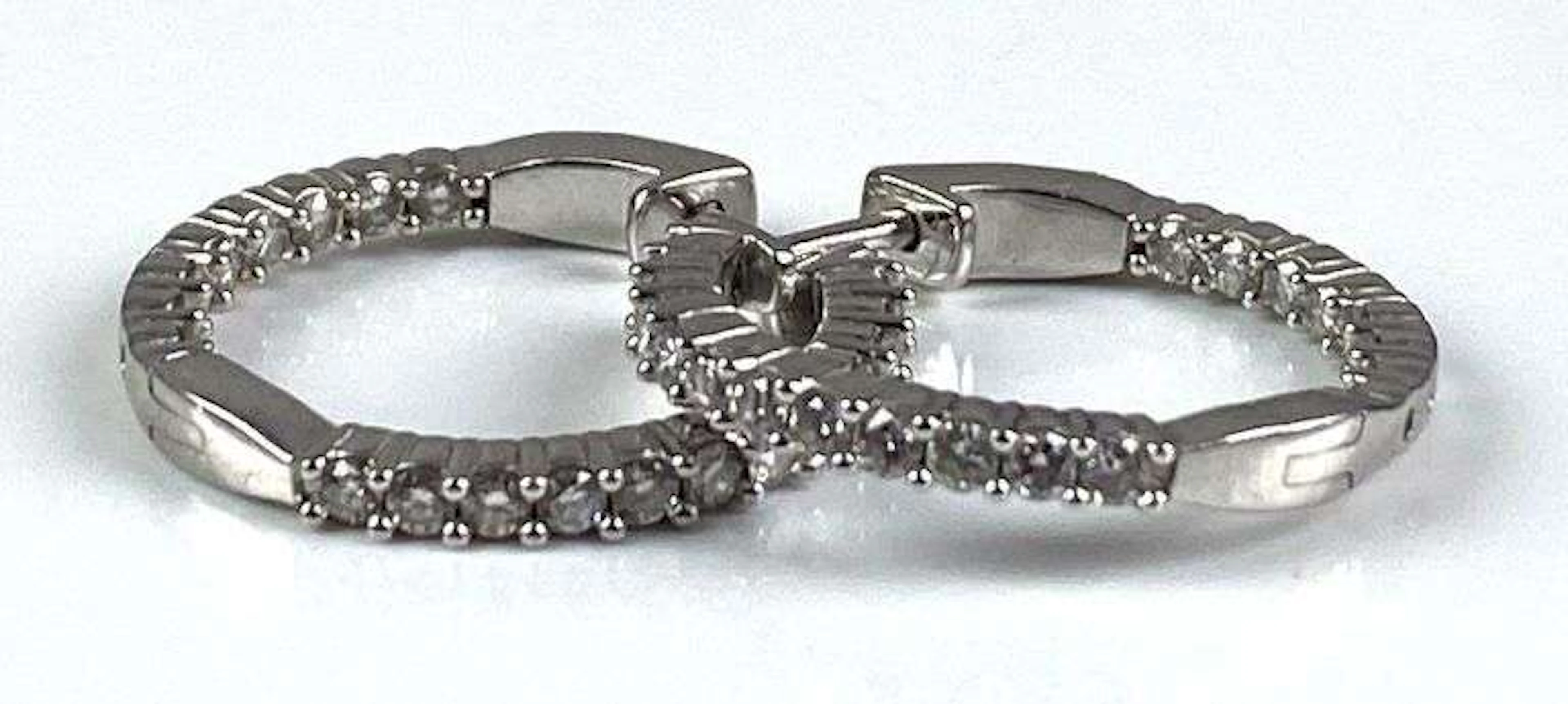 Pair of Sterling Silver Rhinestone Hoop Earrings