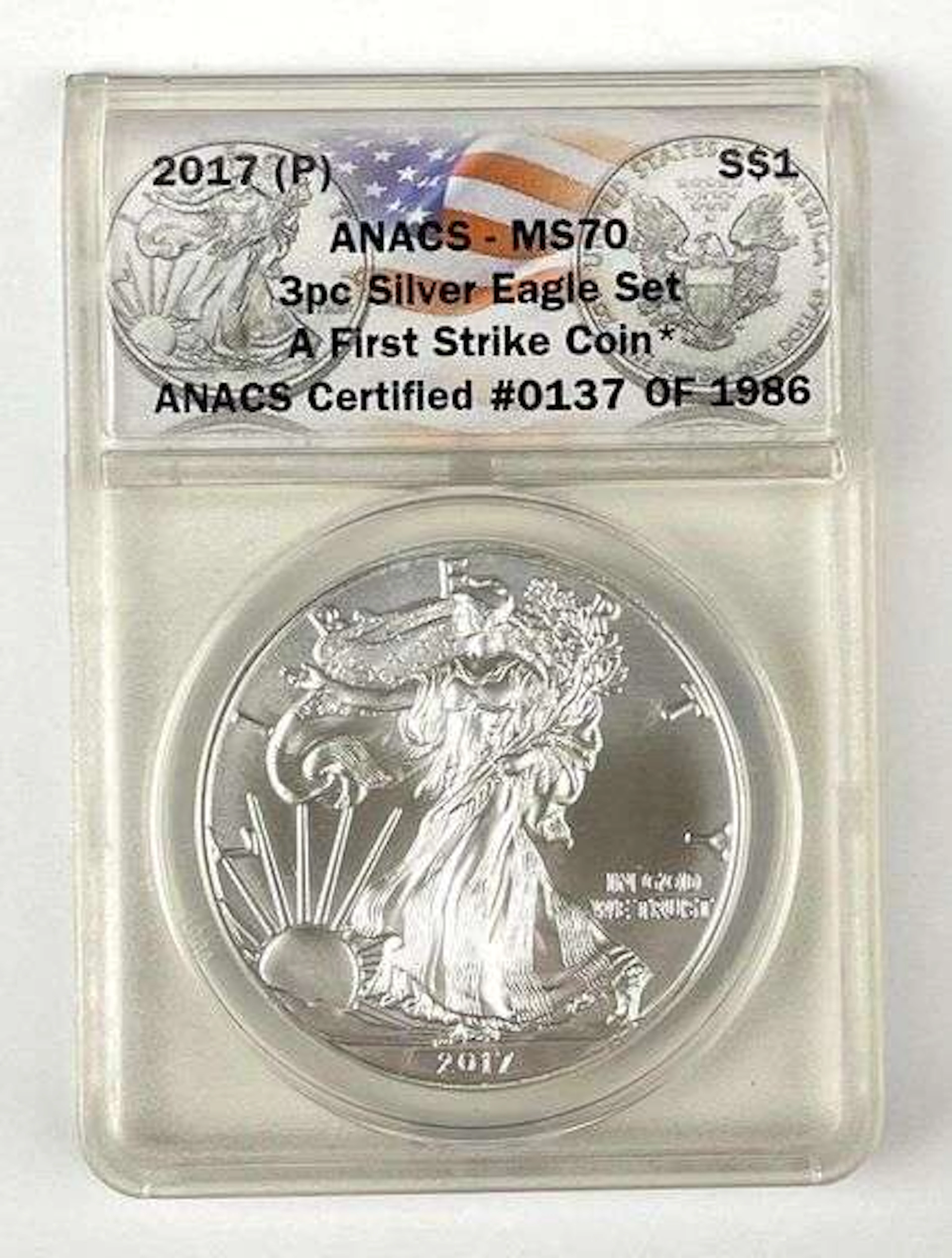 2017 P US $1 American Silver Eagle 1 oz Fine Silver Coin ANACS MS70