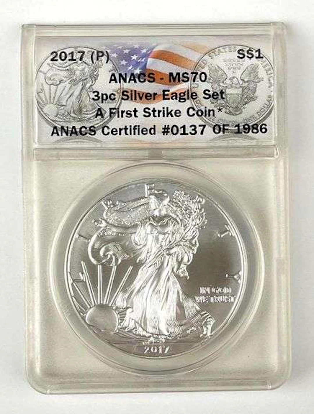 2017 P US $1 American Silver Eagle 1 oz Fine Silver Coin ANACS MS70