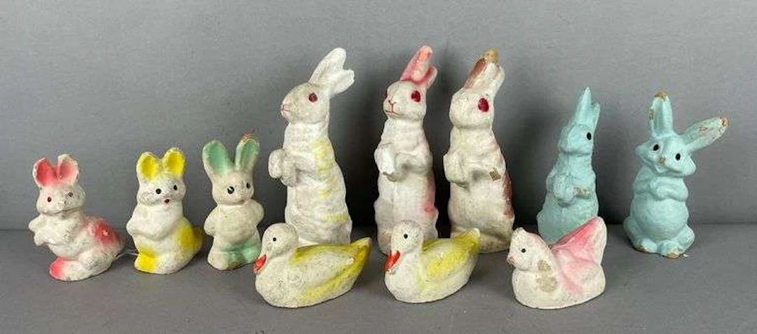 Group of Vintage Paper Mache Easter Bunny Figurines