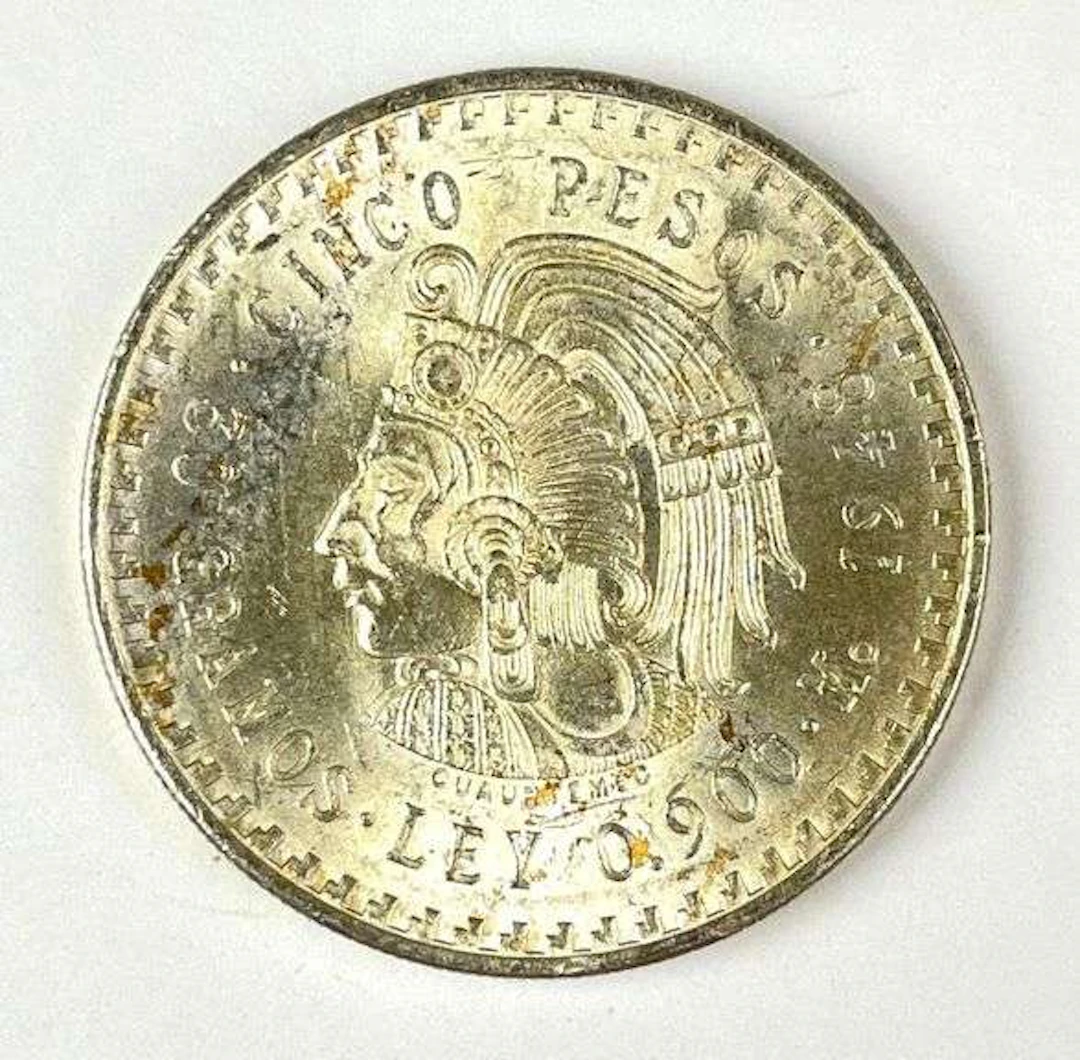 1948 Mexican 5 Pesos Cuauhtemoc 30 Grams .900 Silver Coin
