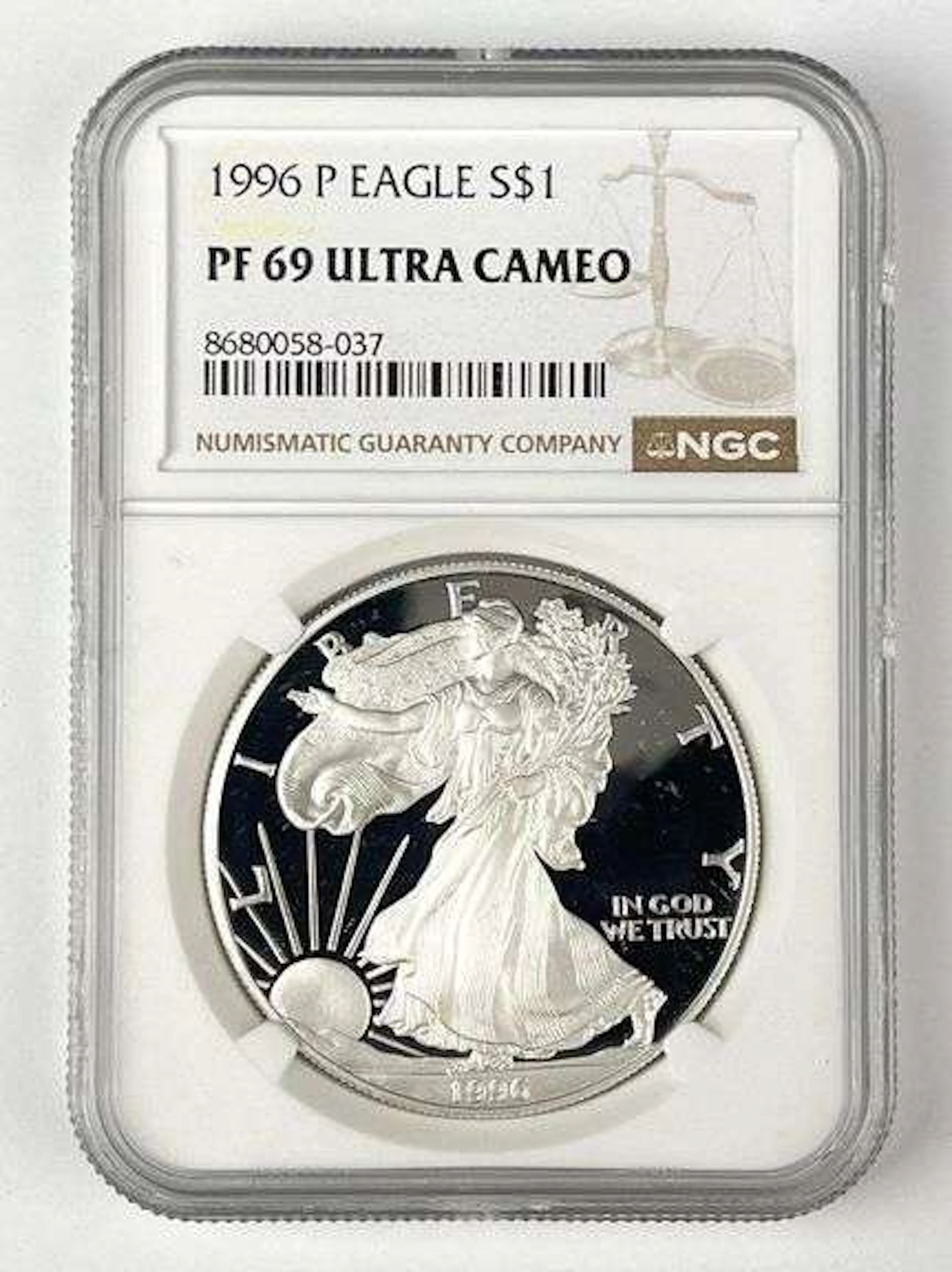 1996 P US $1 American Silver Eagle 1 oz Fine Silver Coin NGC PF69 Ultra Cameo