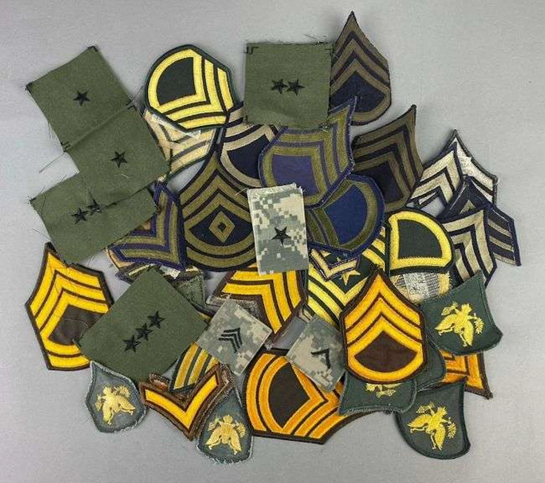 Group of Assorted US Army Rank Insignia Patches and More