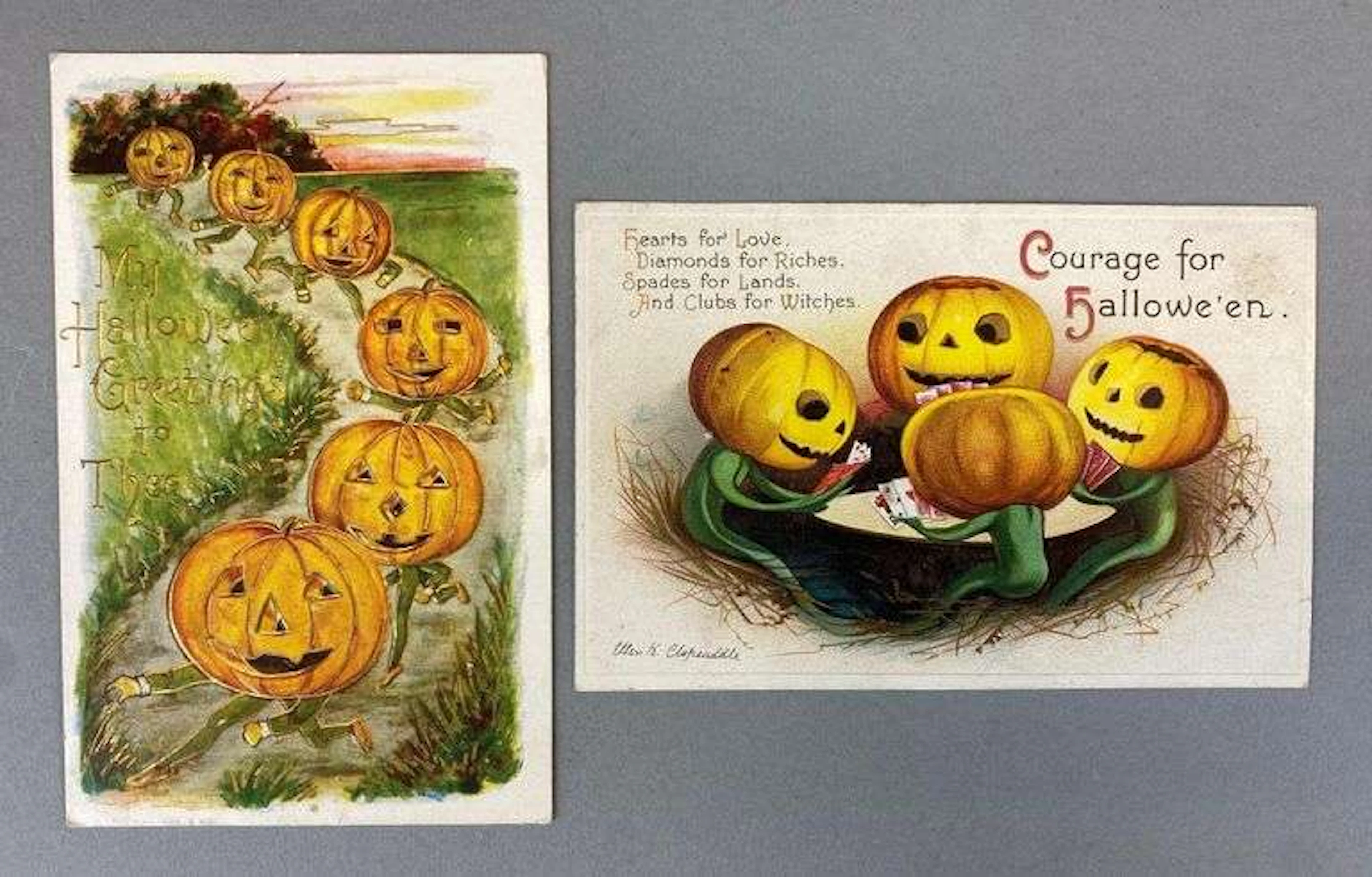 Group of 2 Antique Halloween Greetings Postcards