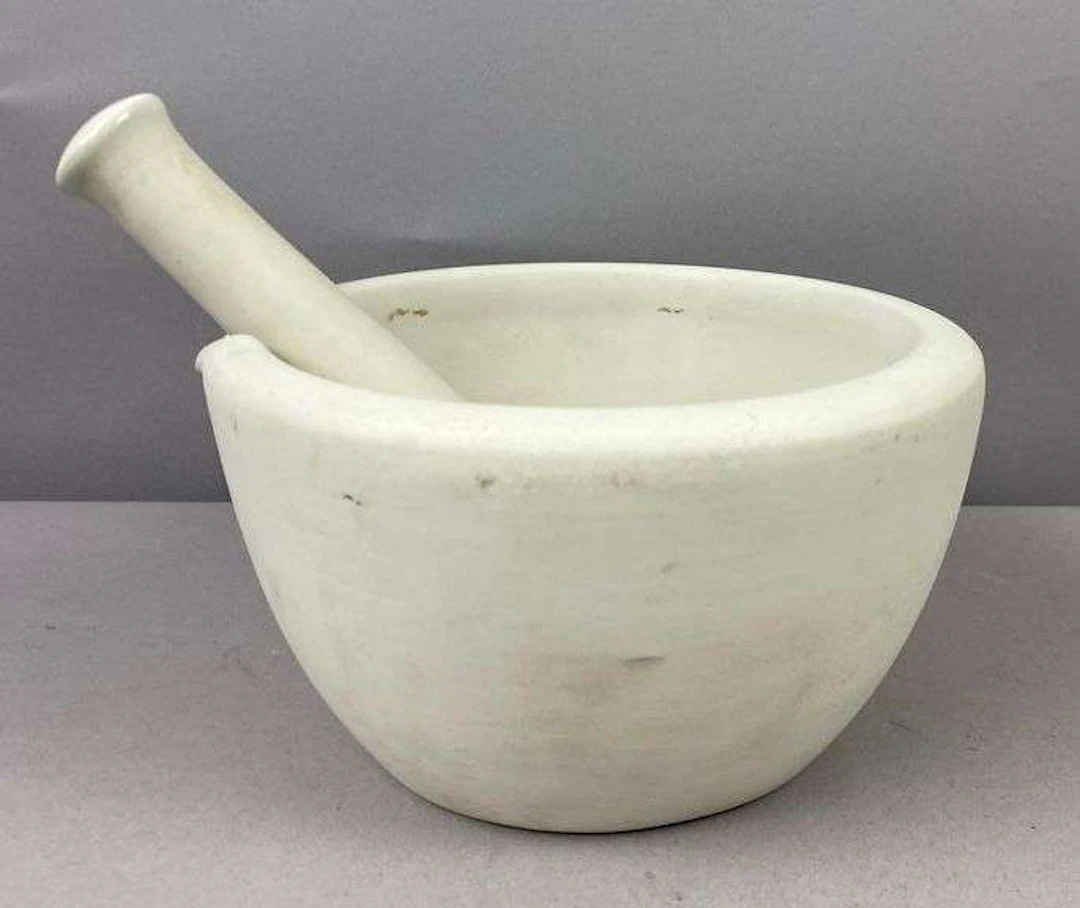 Vintage Unglazed Porcelain Mortar and Pestle Set